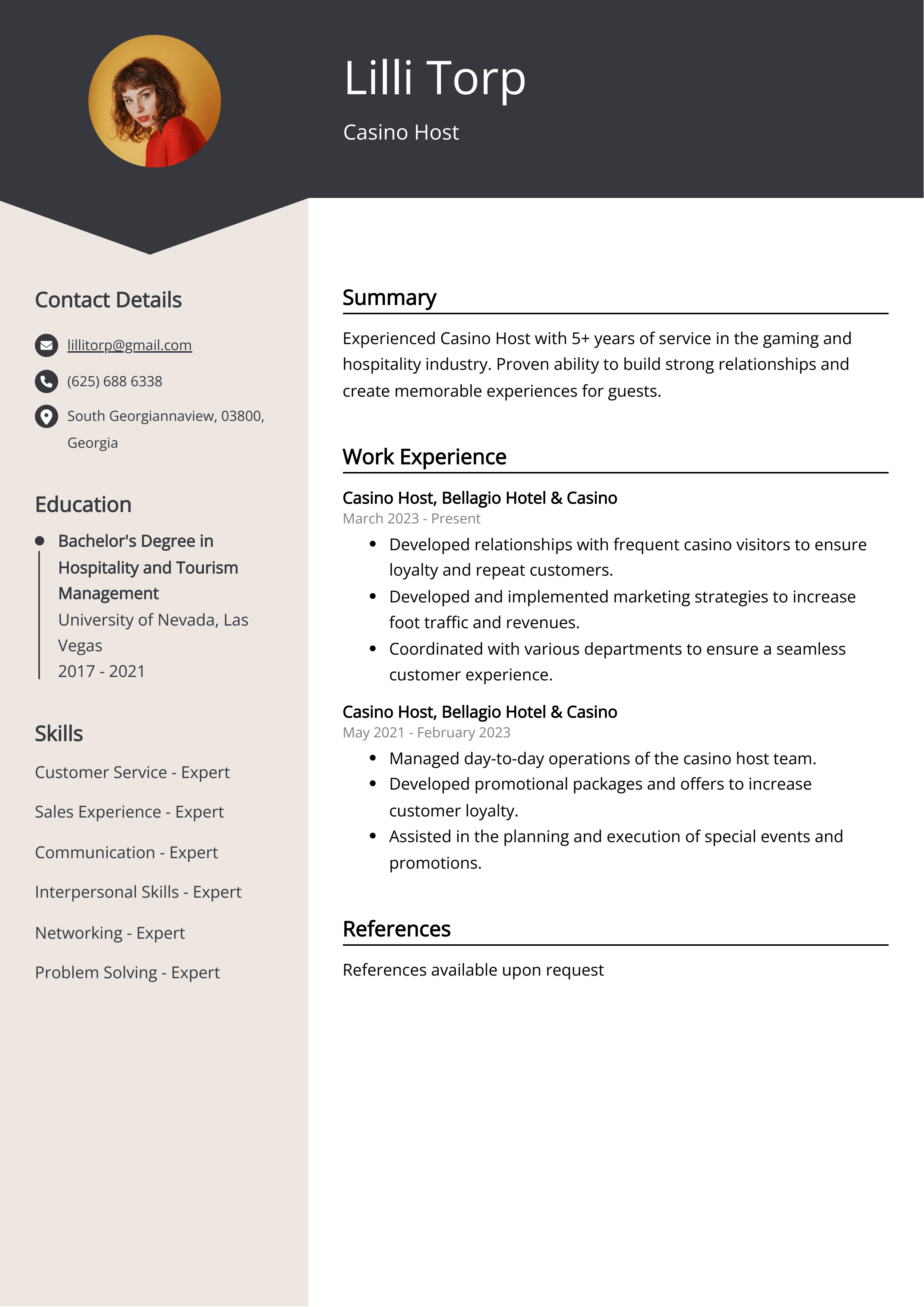 Casino Host Resume Example for 2024