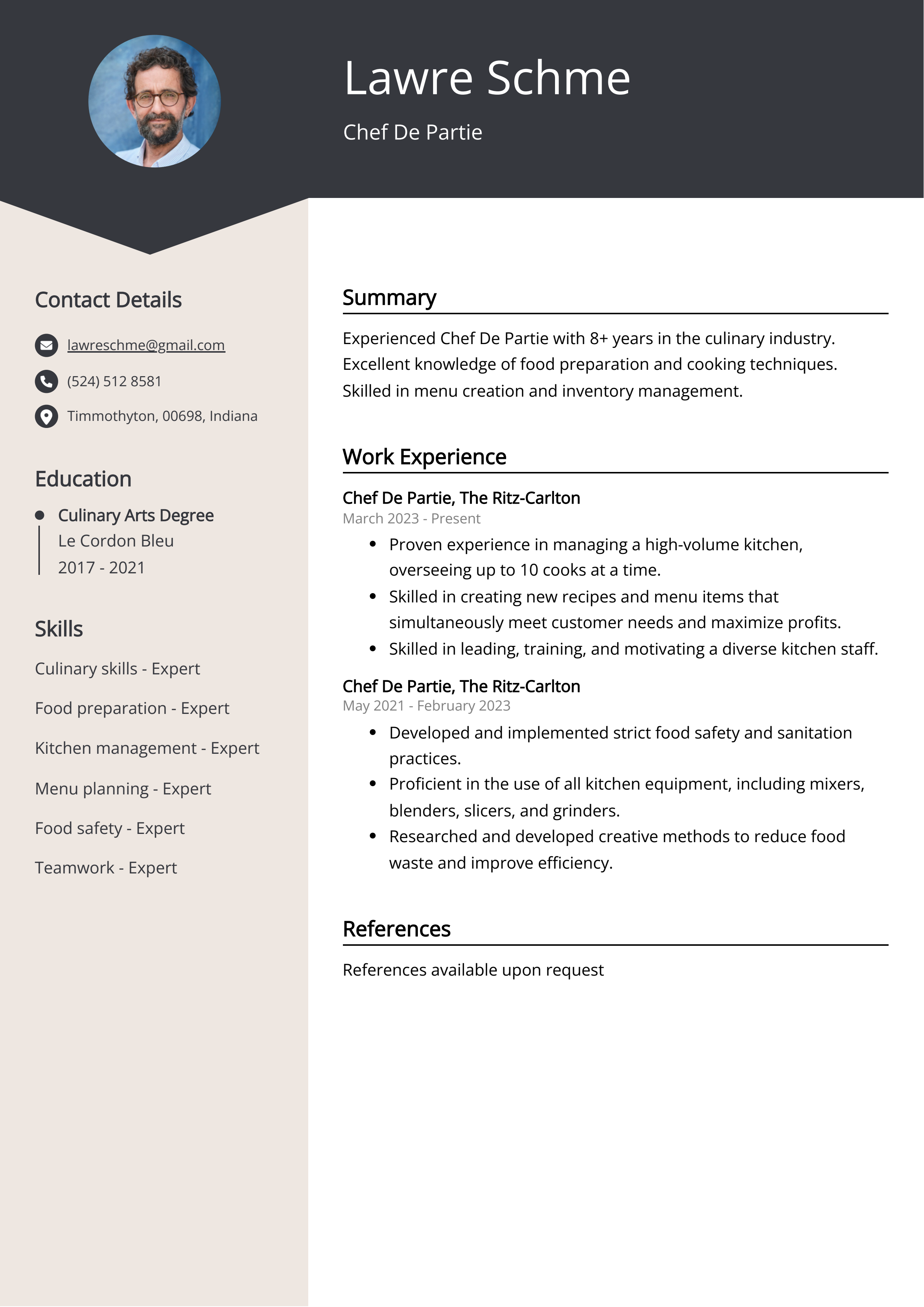 Chef De Partie Resume Example