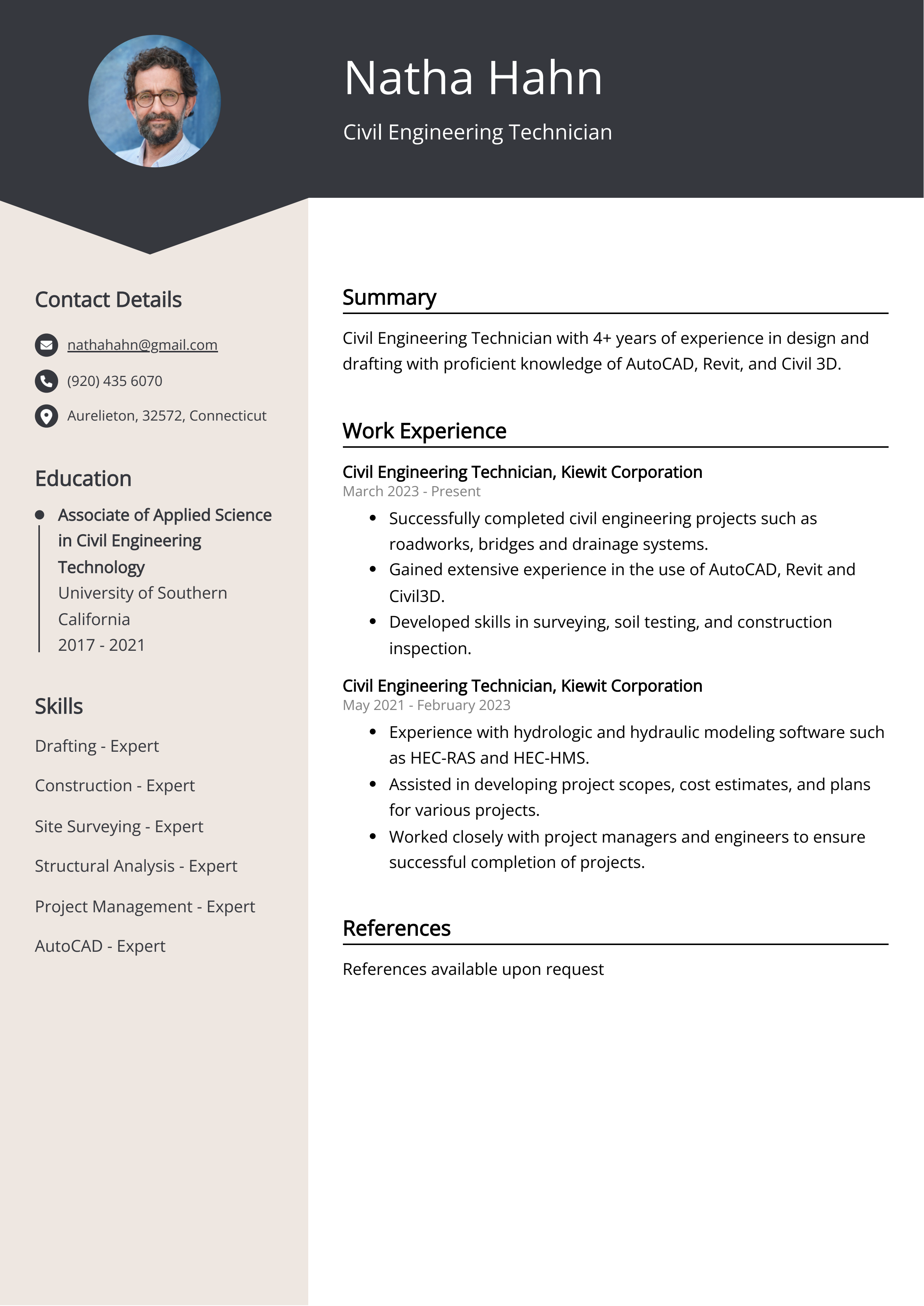 Civil Engineering Technician Resume Example