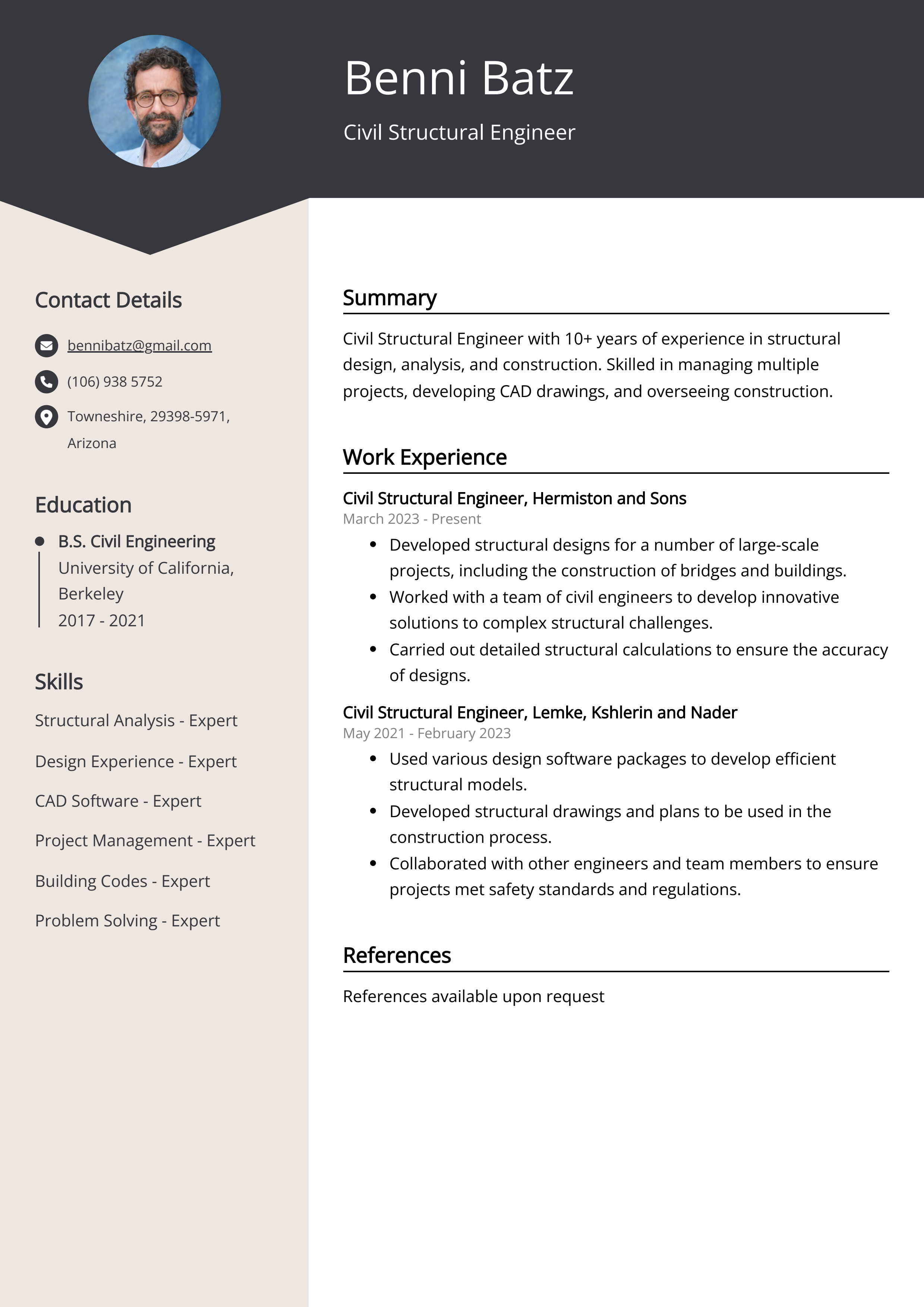 Civil Structural Engineer Resume Example