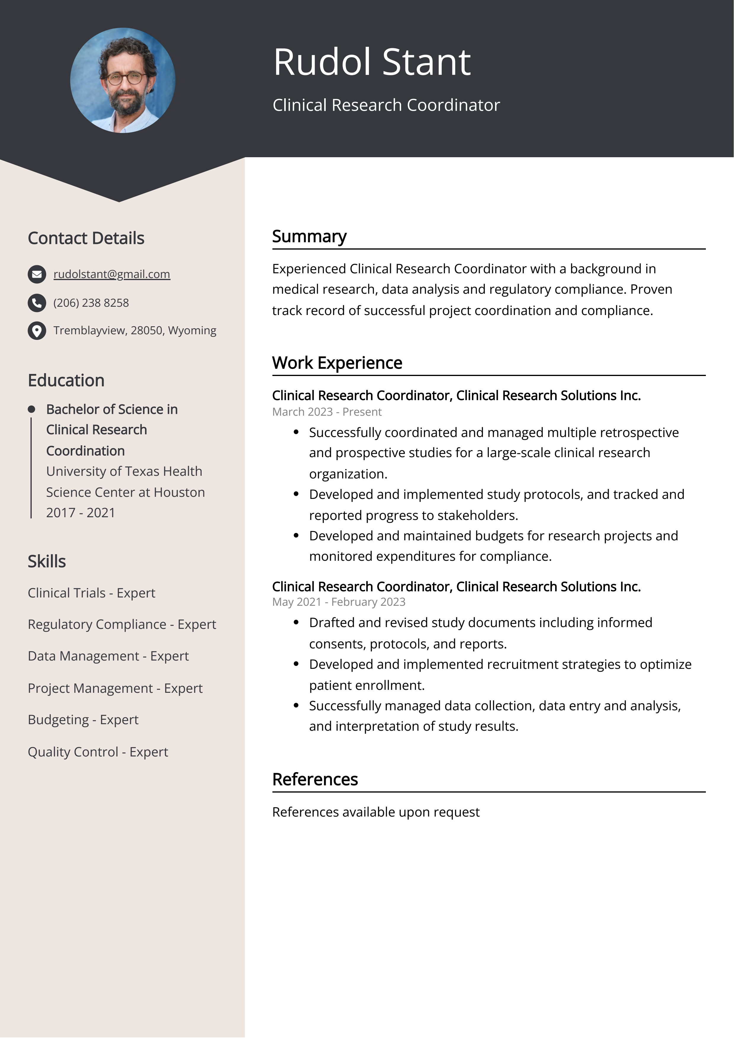Clinical Research Coordinator Resume Example