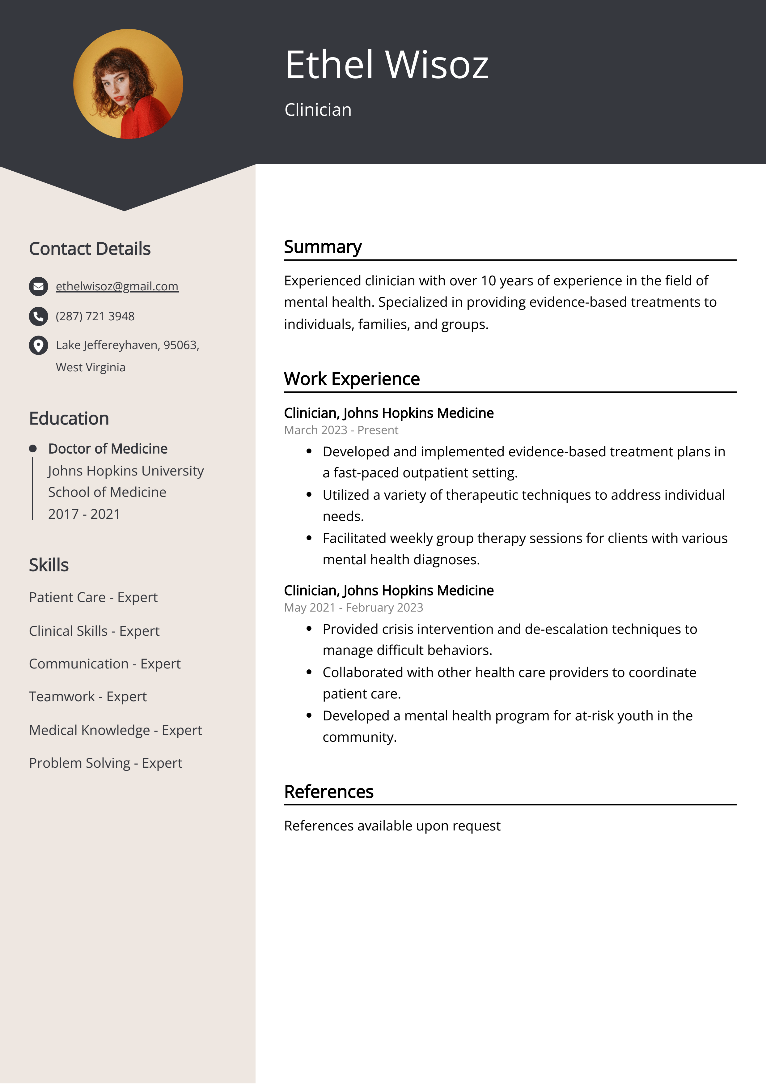 Clinician Resume Example