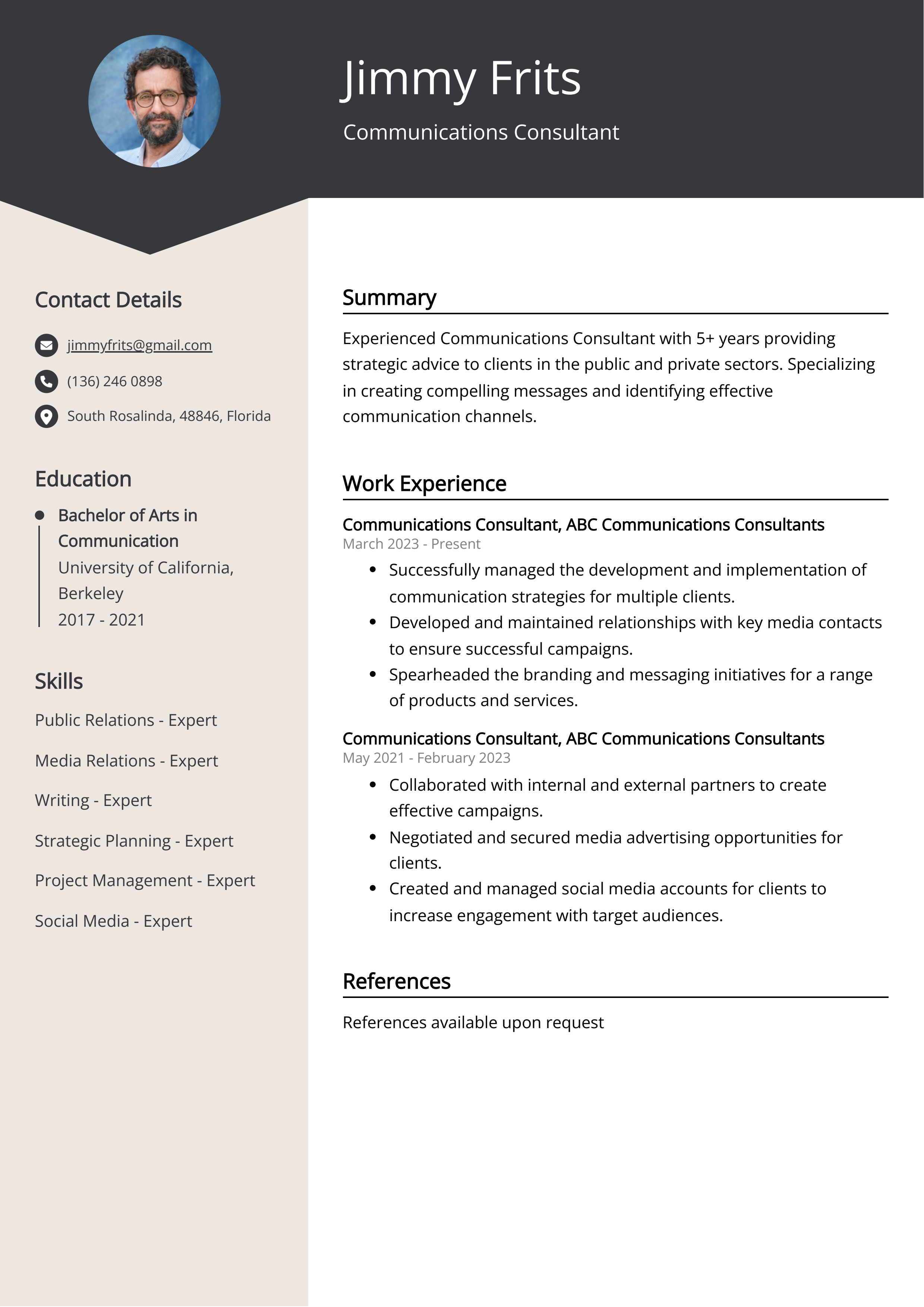 Communications Consultant Resume Example