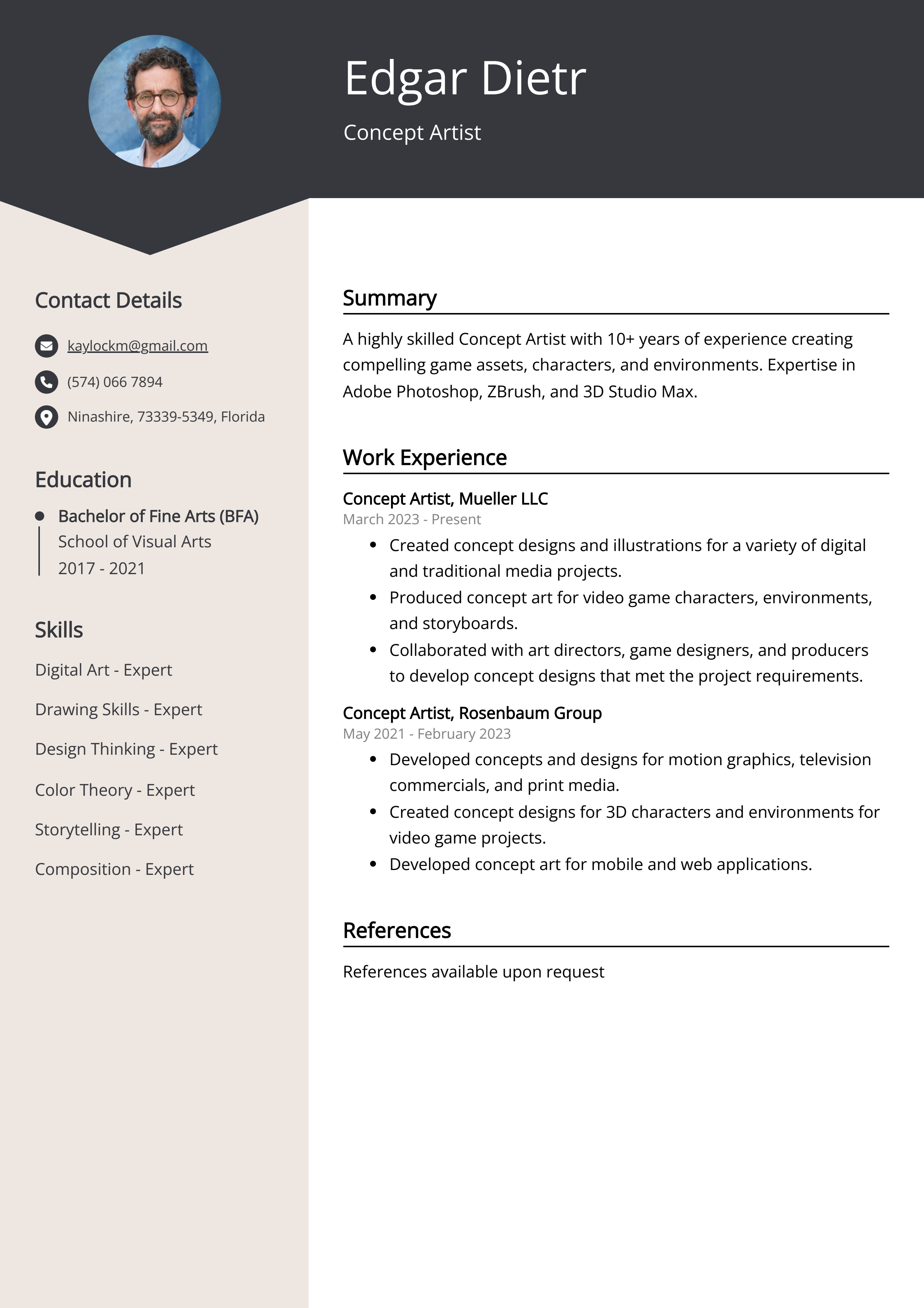 Concept Artist Resume Example