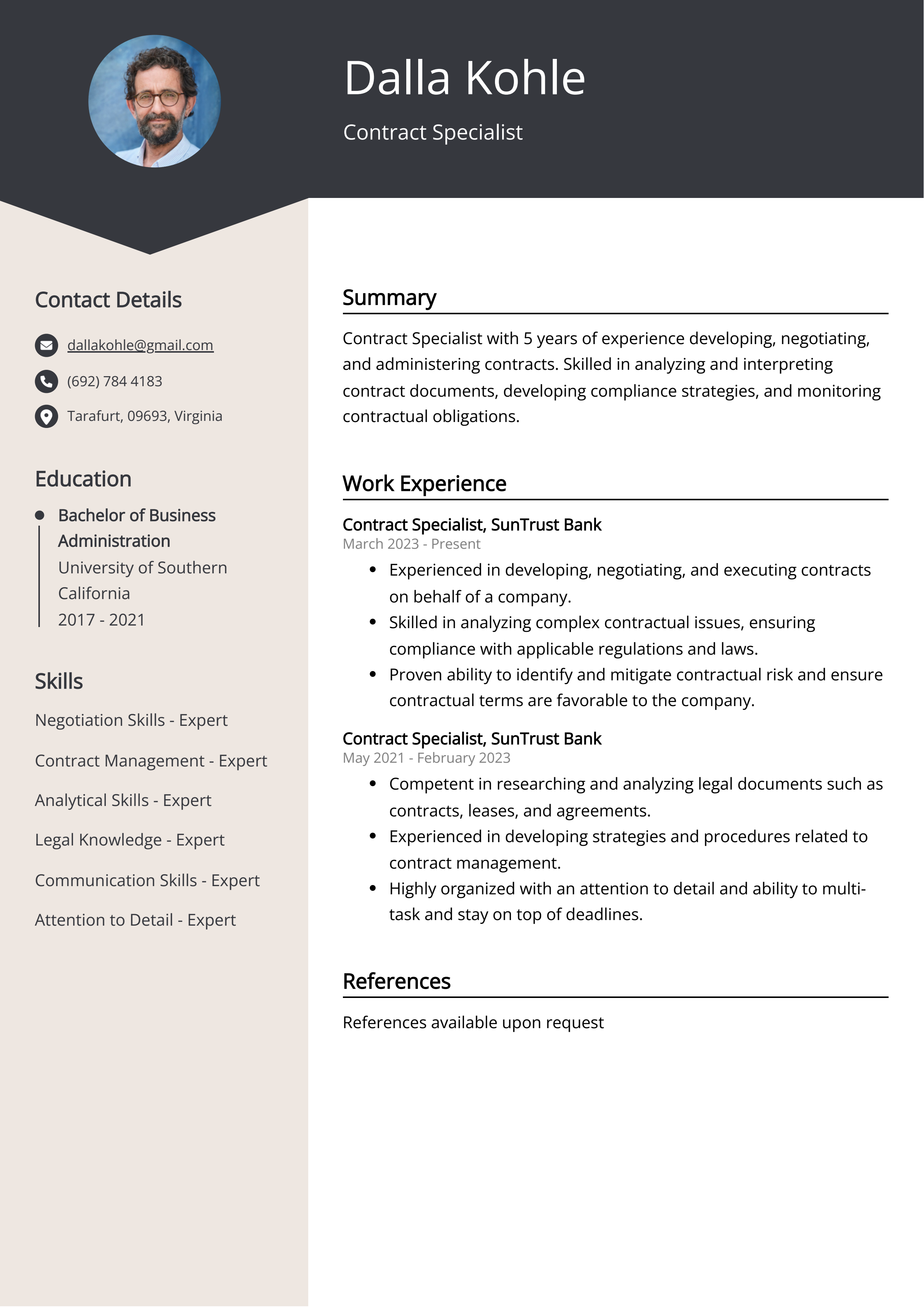 Contract Specialist Resume Example