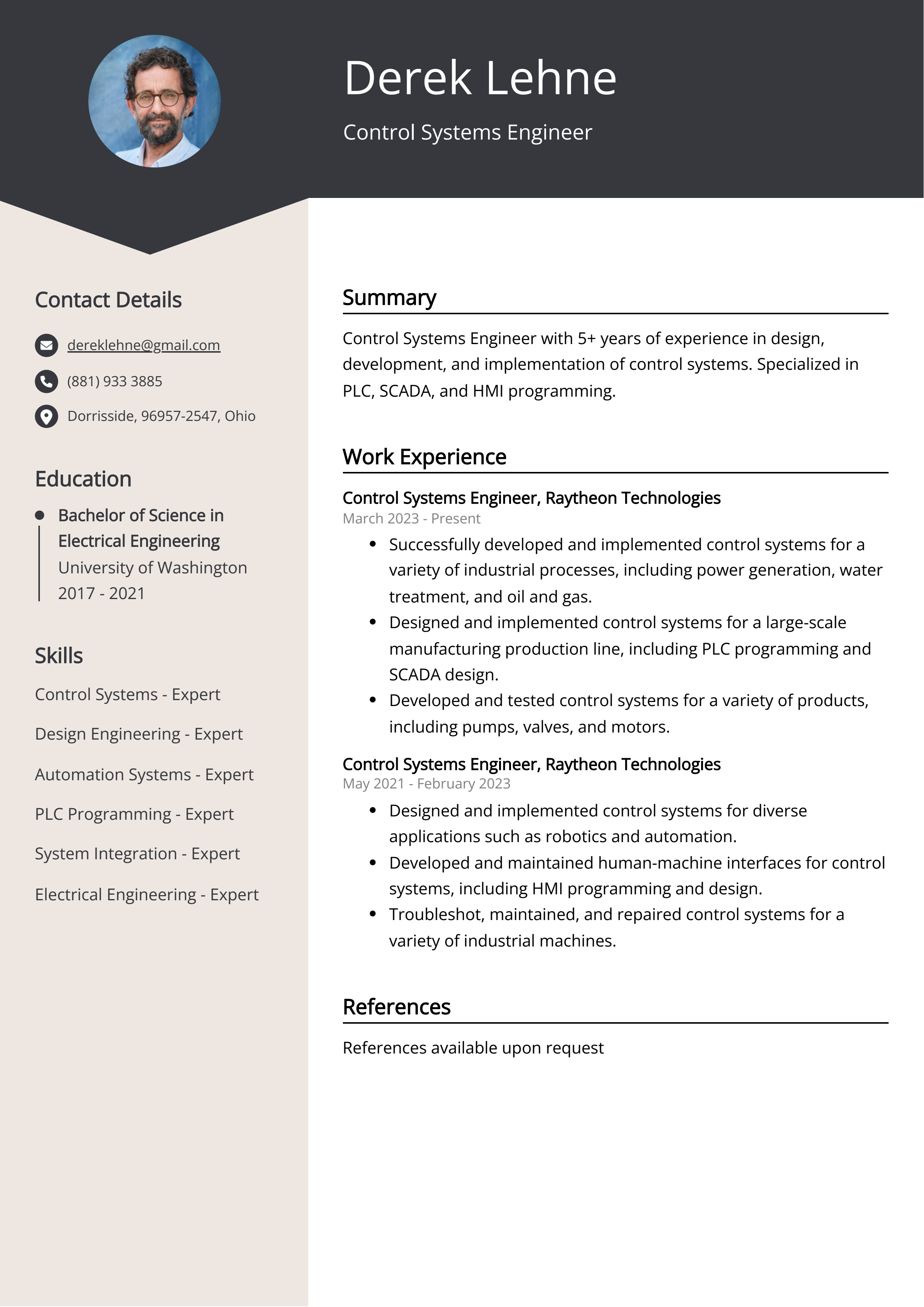 Control Systems Engineer Resume Example