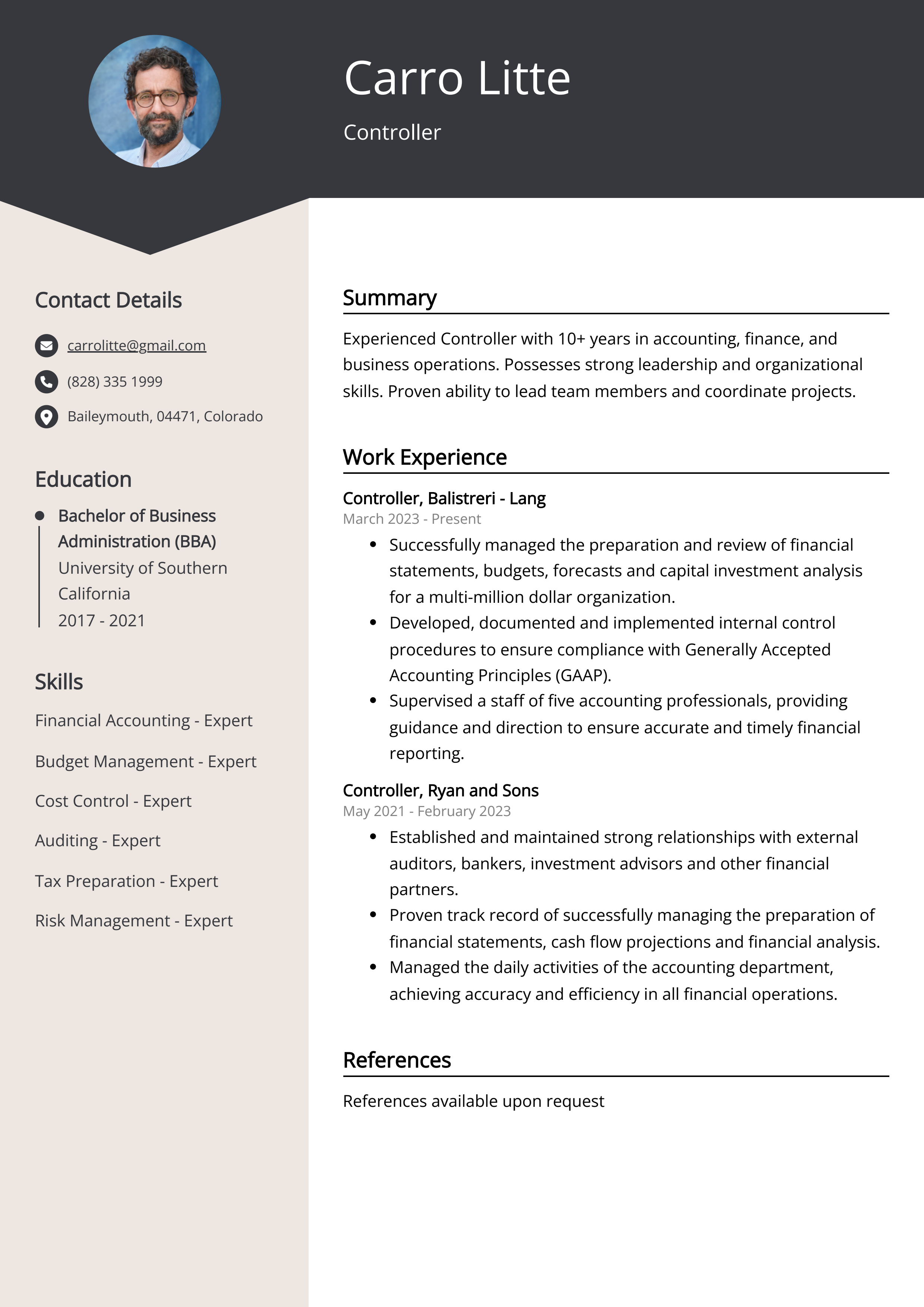 Controller Resume Example