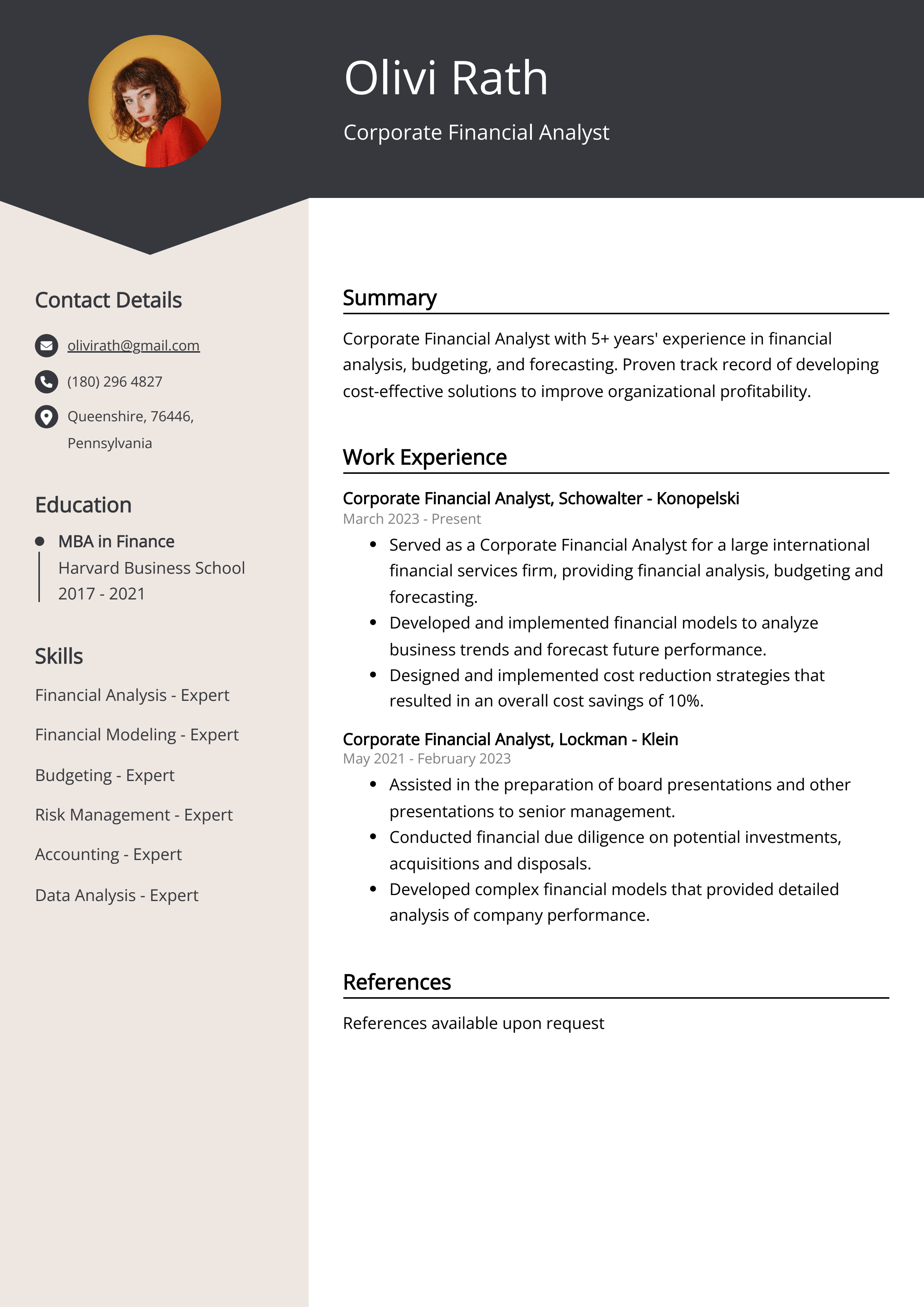 Corporate Financial Analyst Resume Example