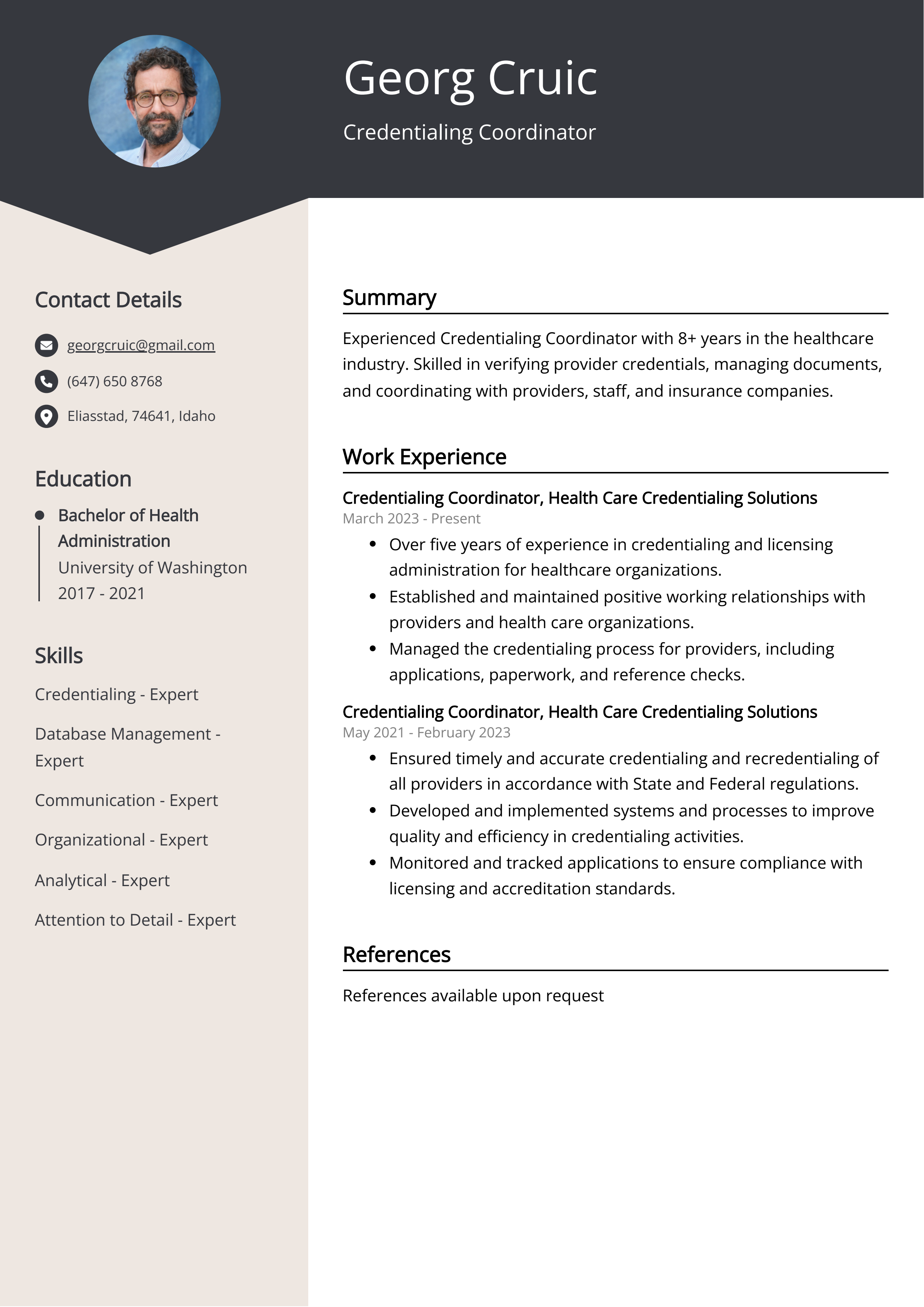 Credentialing Coordinator Resume Example