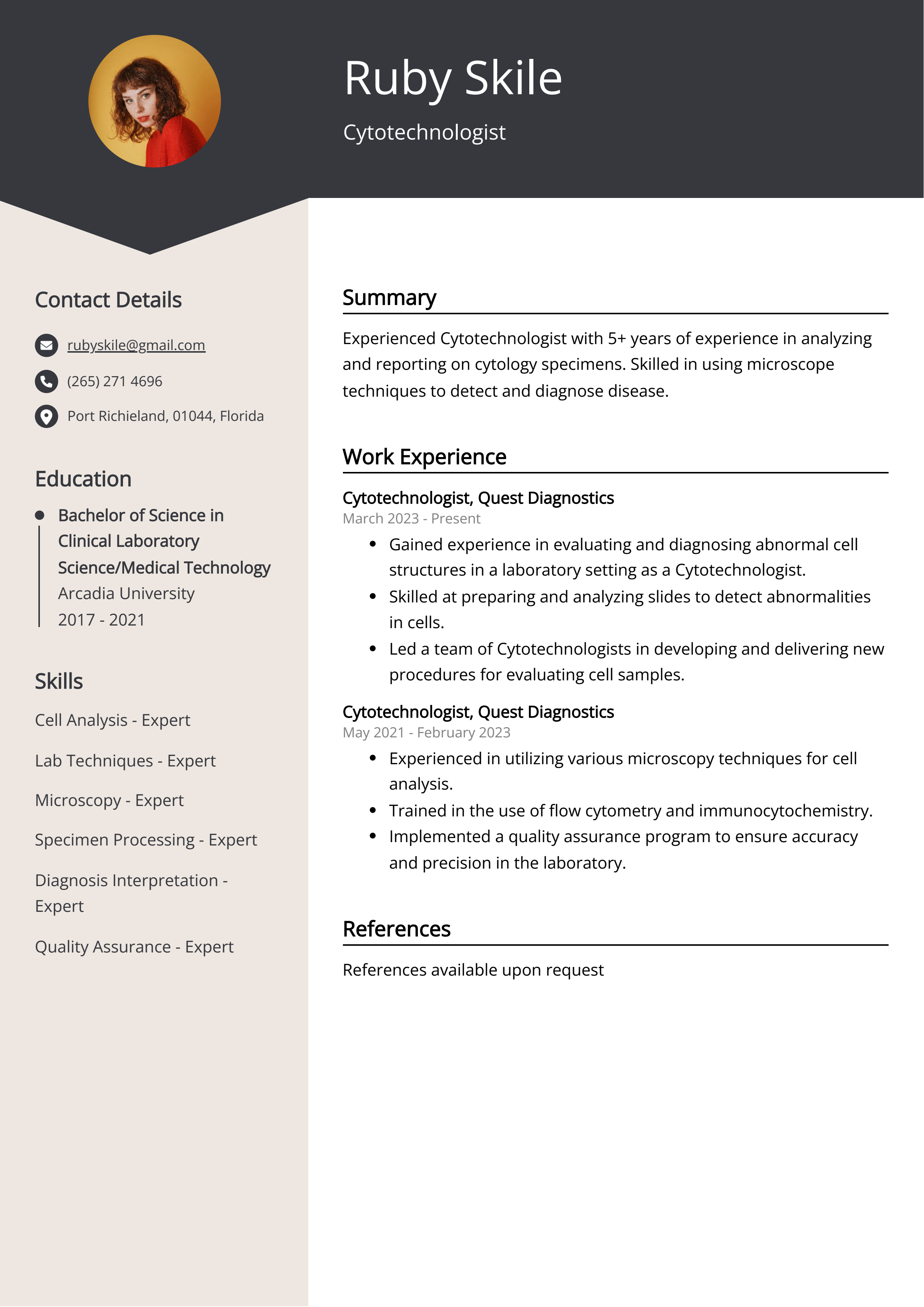 Cytotechnologist Resume Example