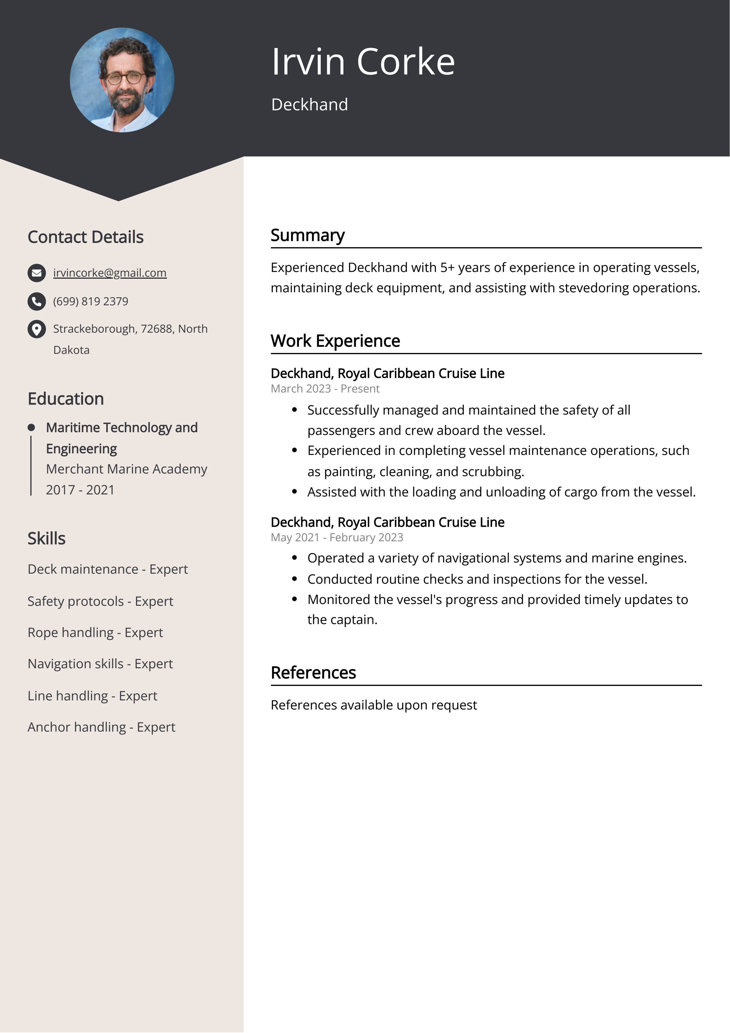 Deckhand Resume Example