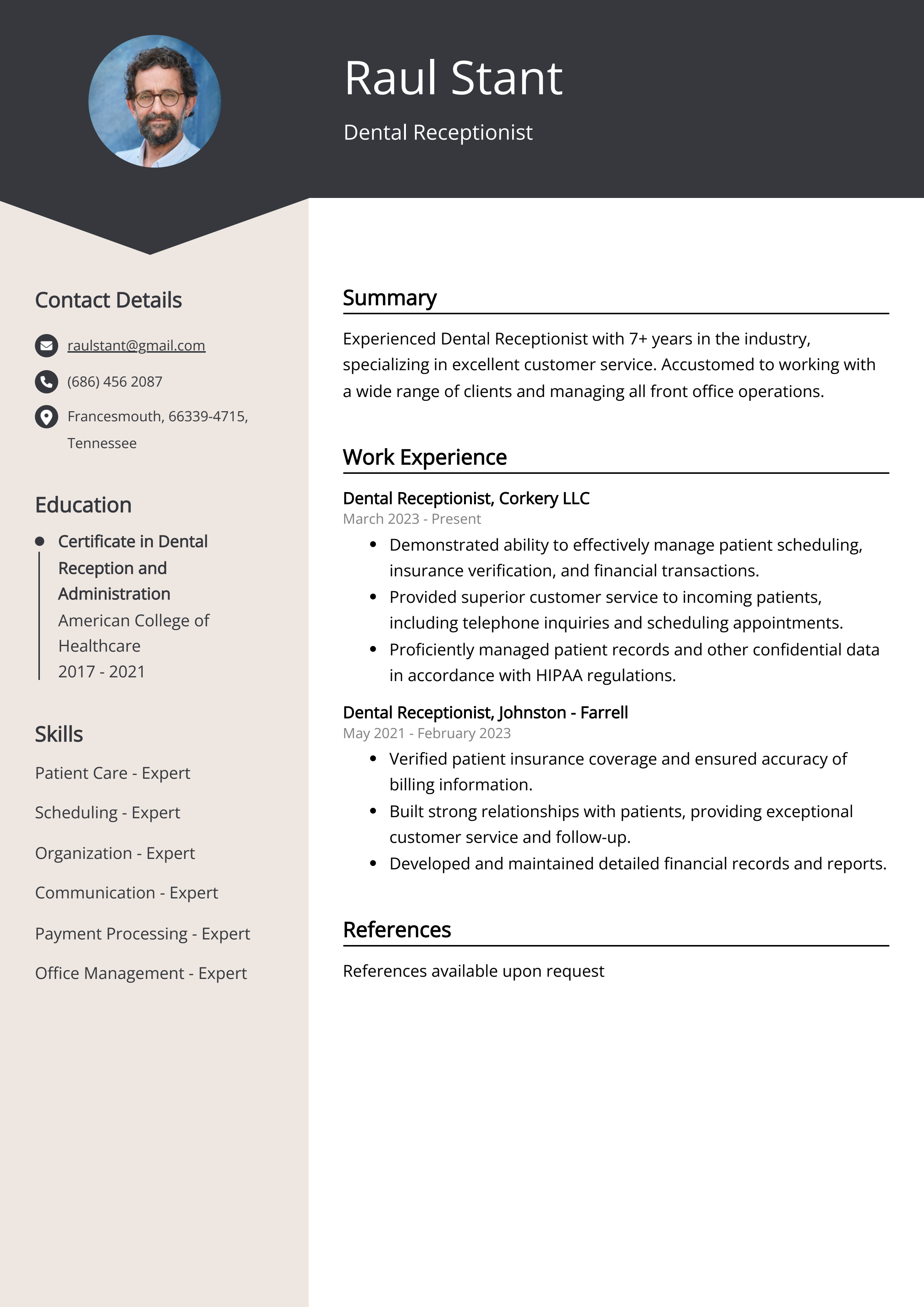 Dental Receptionist Resume Example Free Guide 