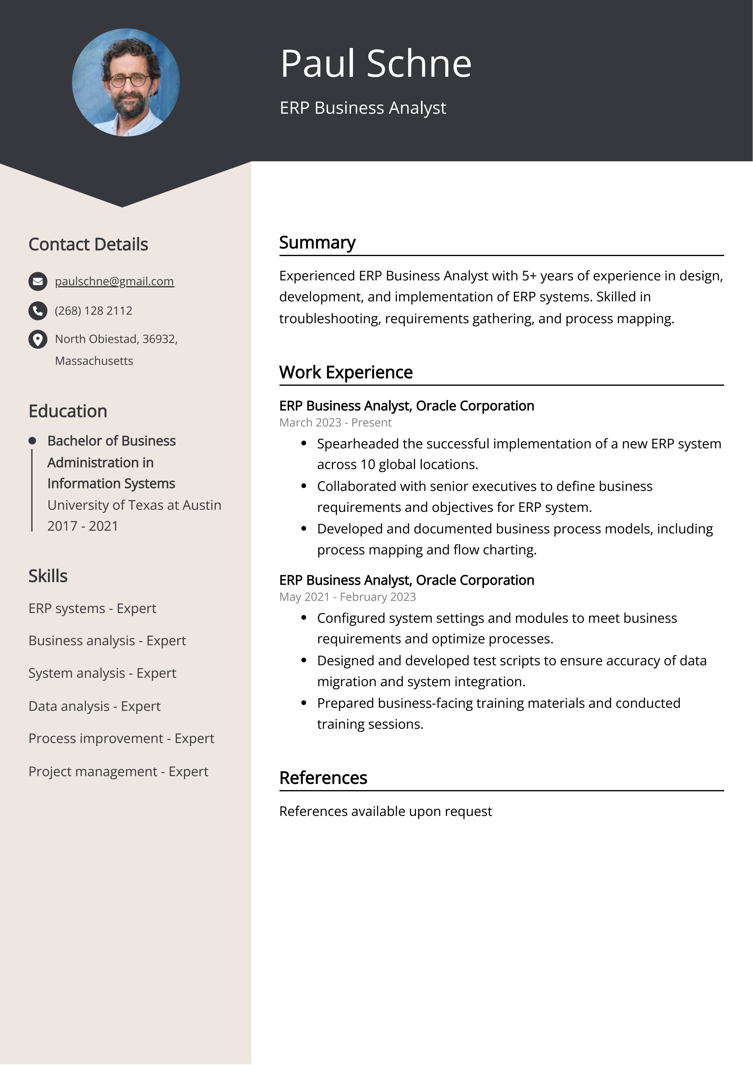 ERP Business Analyst Resume Example