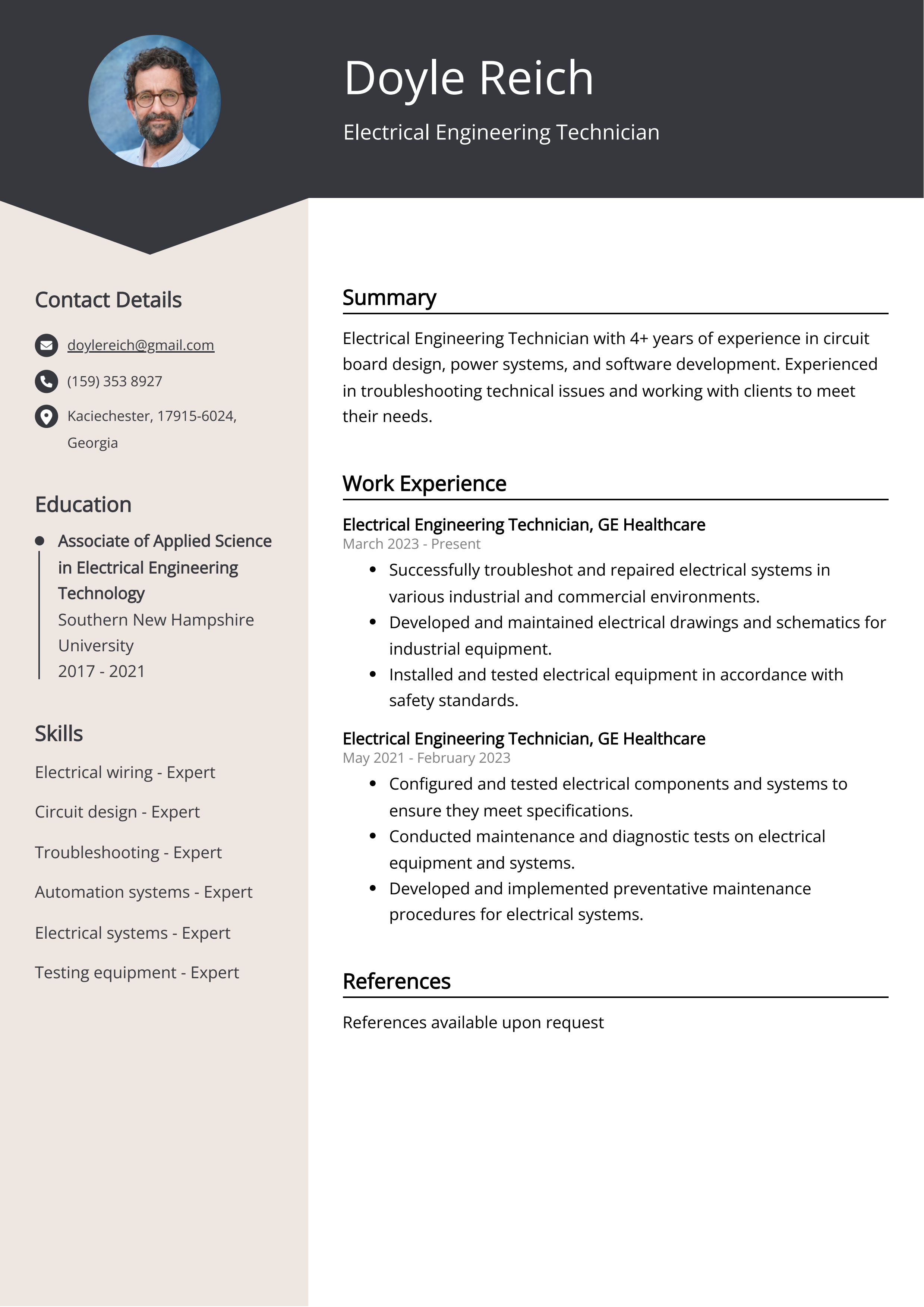 Electrical Engineering Technician Resume Example