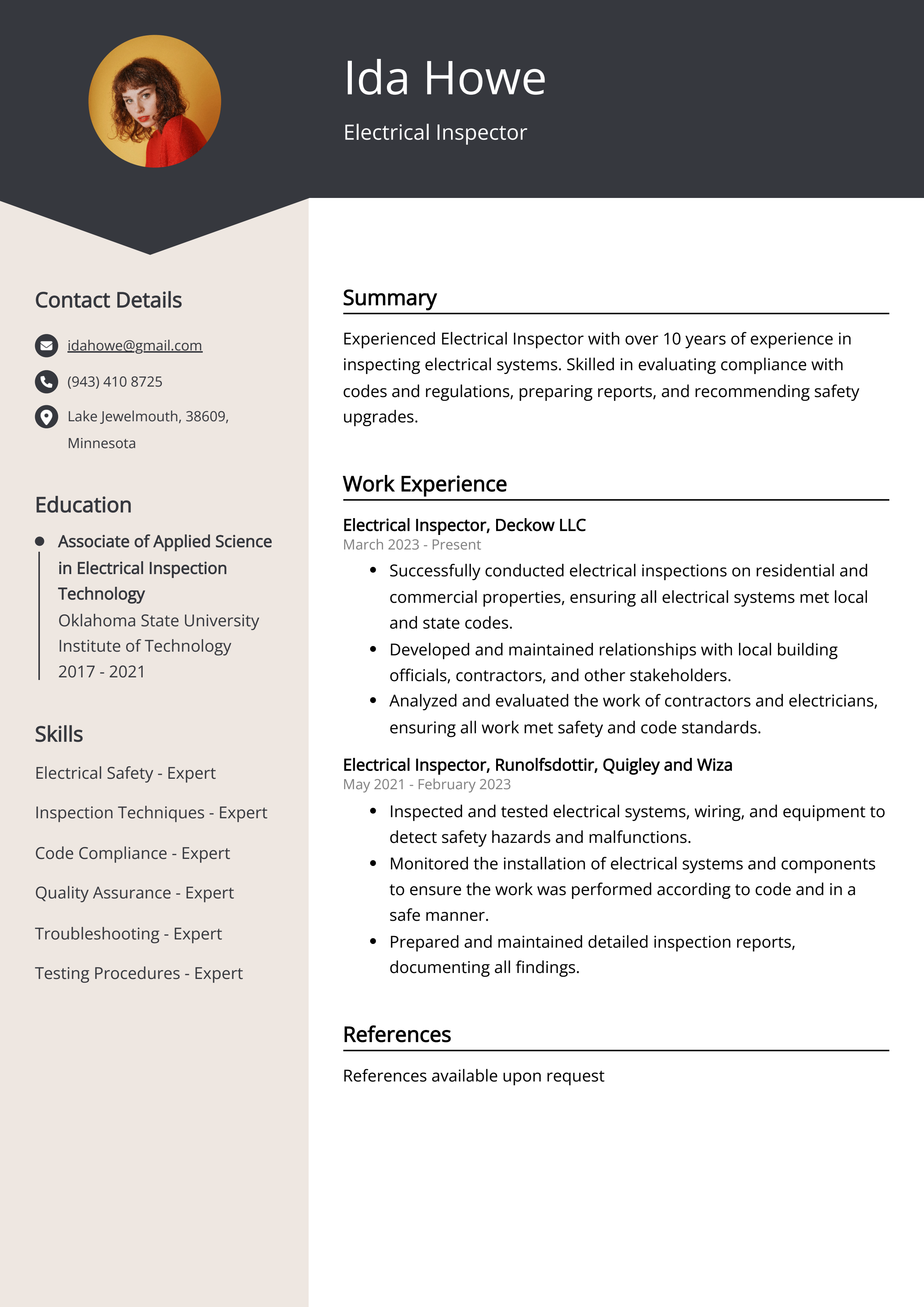 Electrical Inspector Resume Example