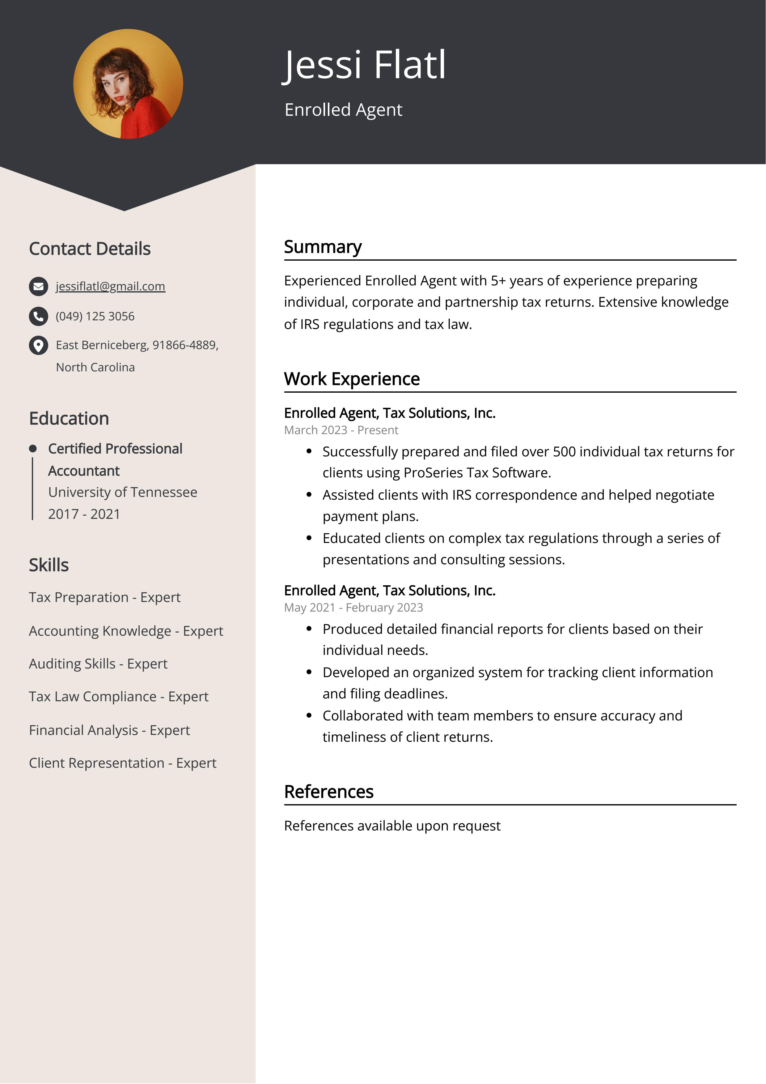 Enrolled Agent Resume Example