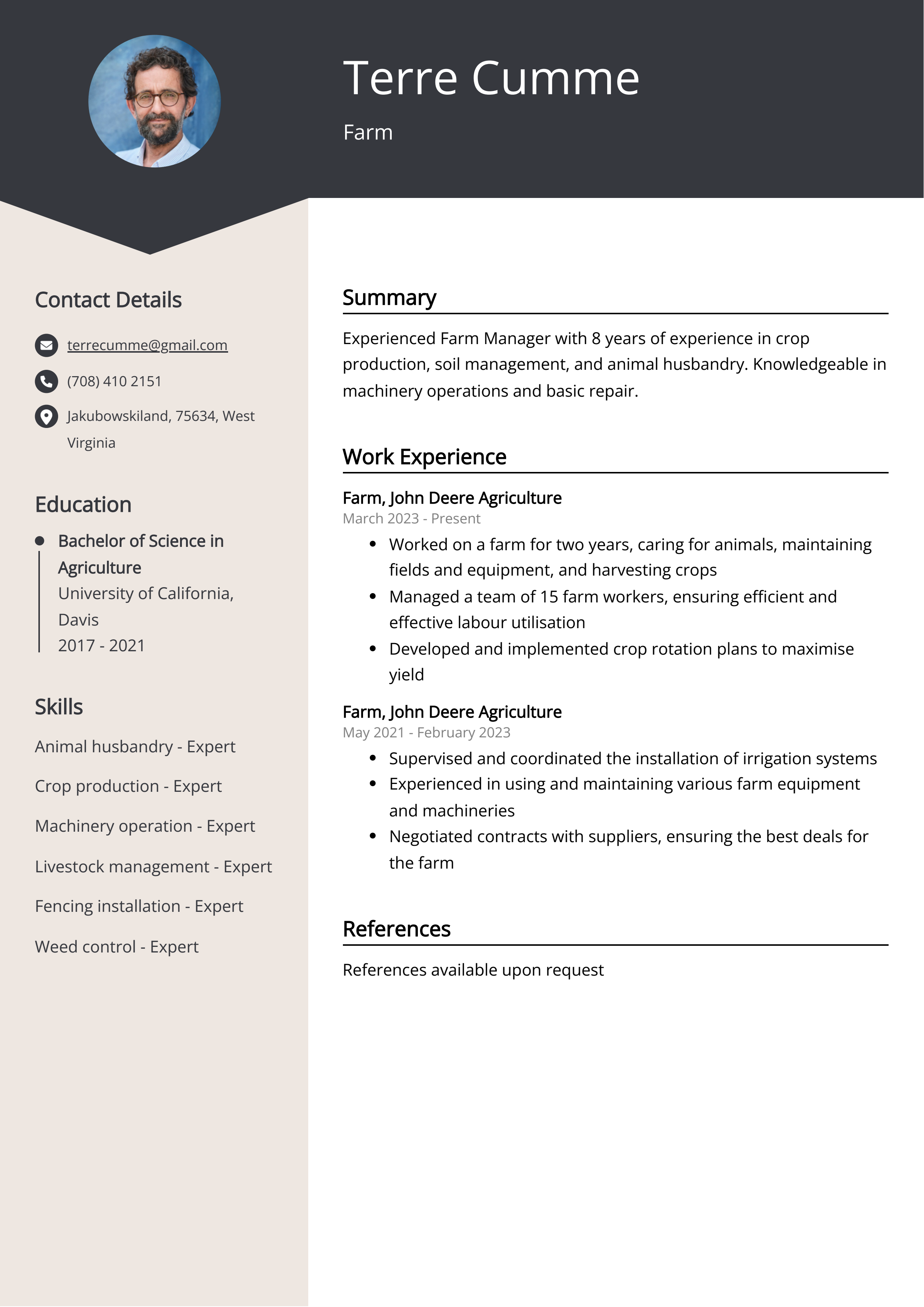 Farm Resume Example