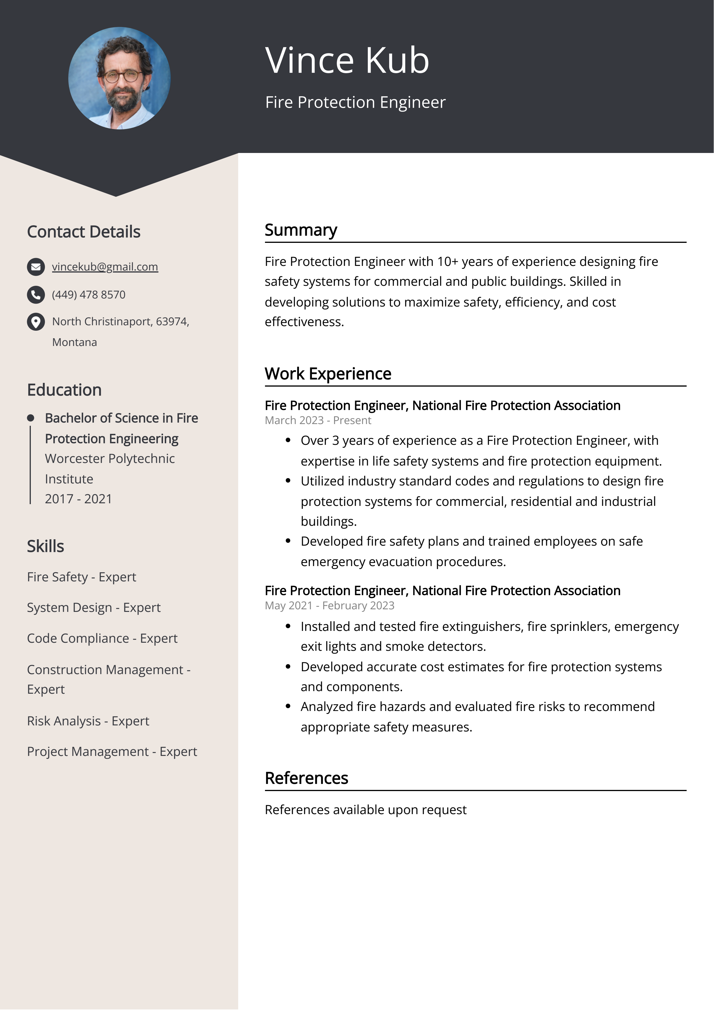 Fire Protection Engineer Resume Example