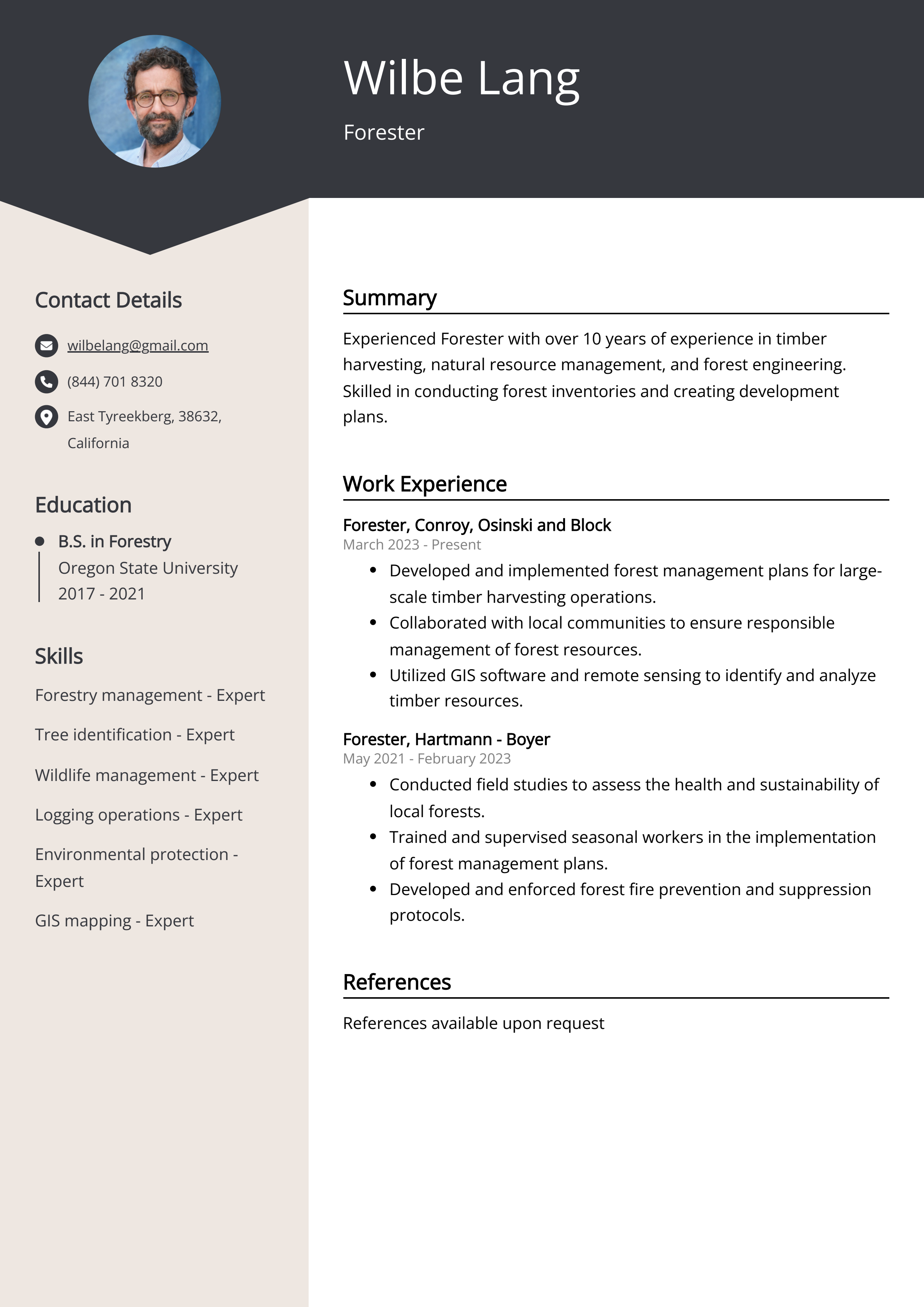 Forester Resume Example