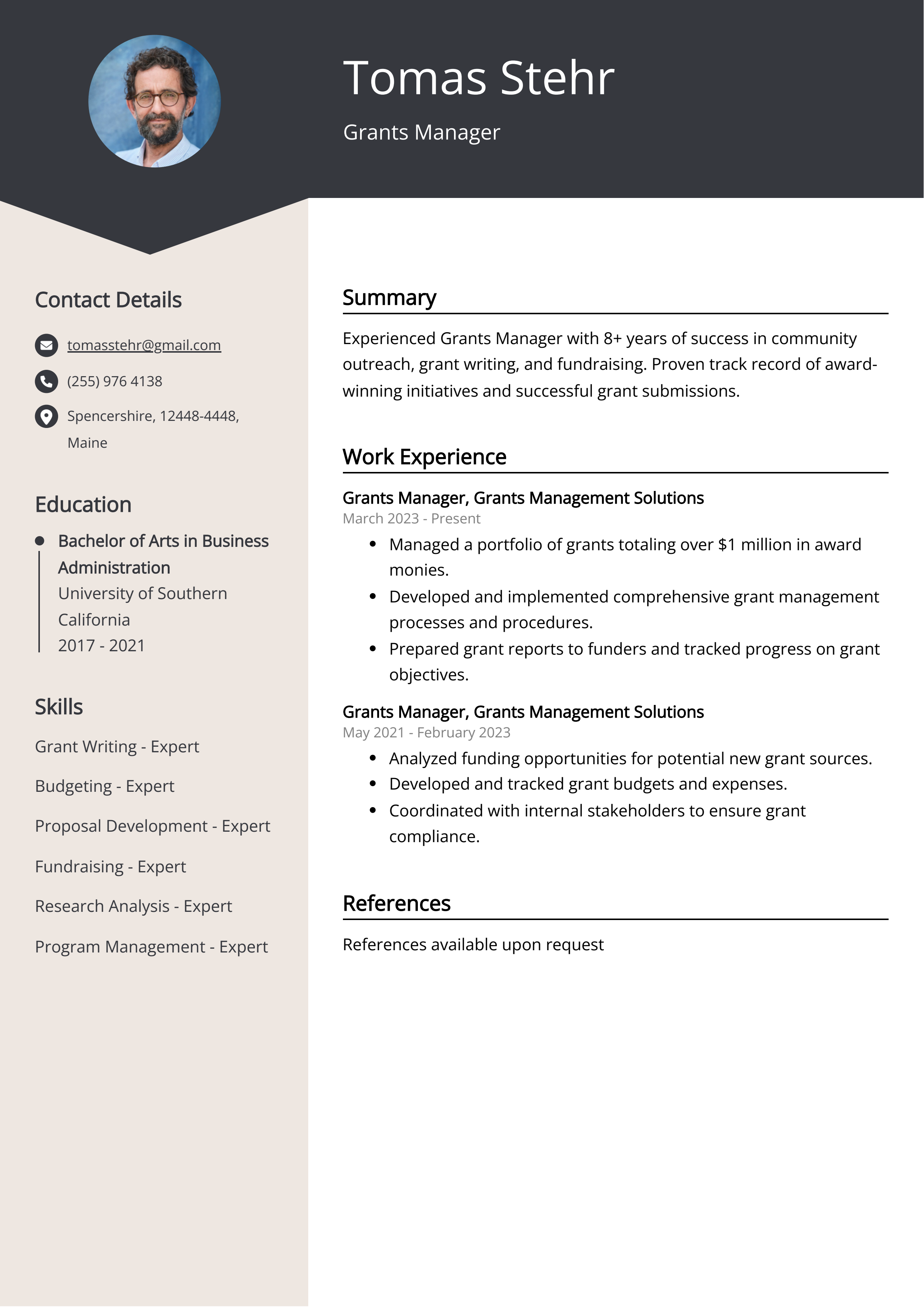 Grants Manager Resume Example