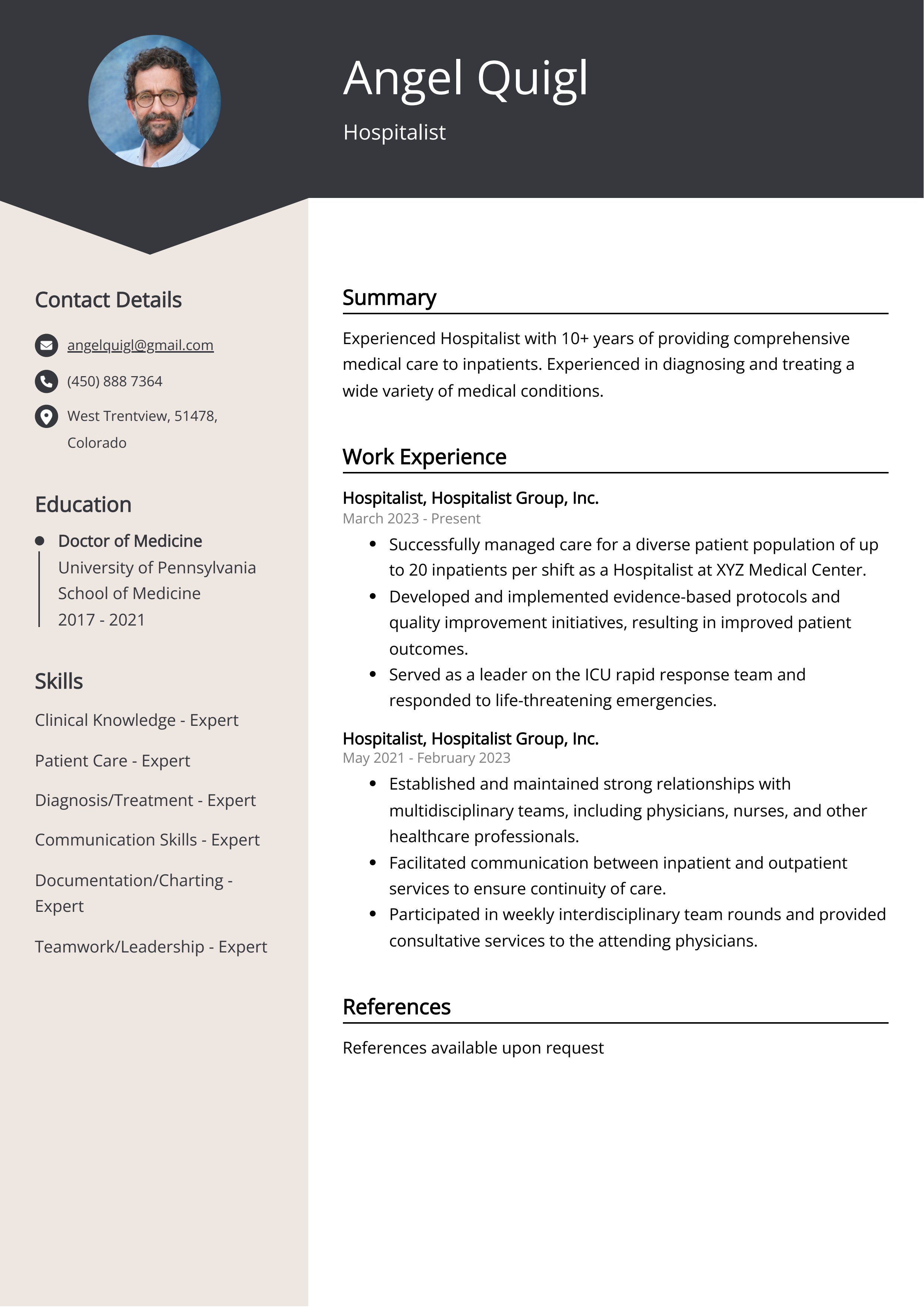 Hospitalist Resume Example