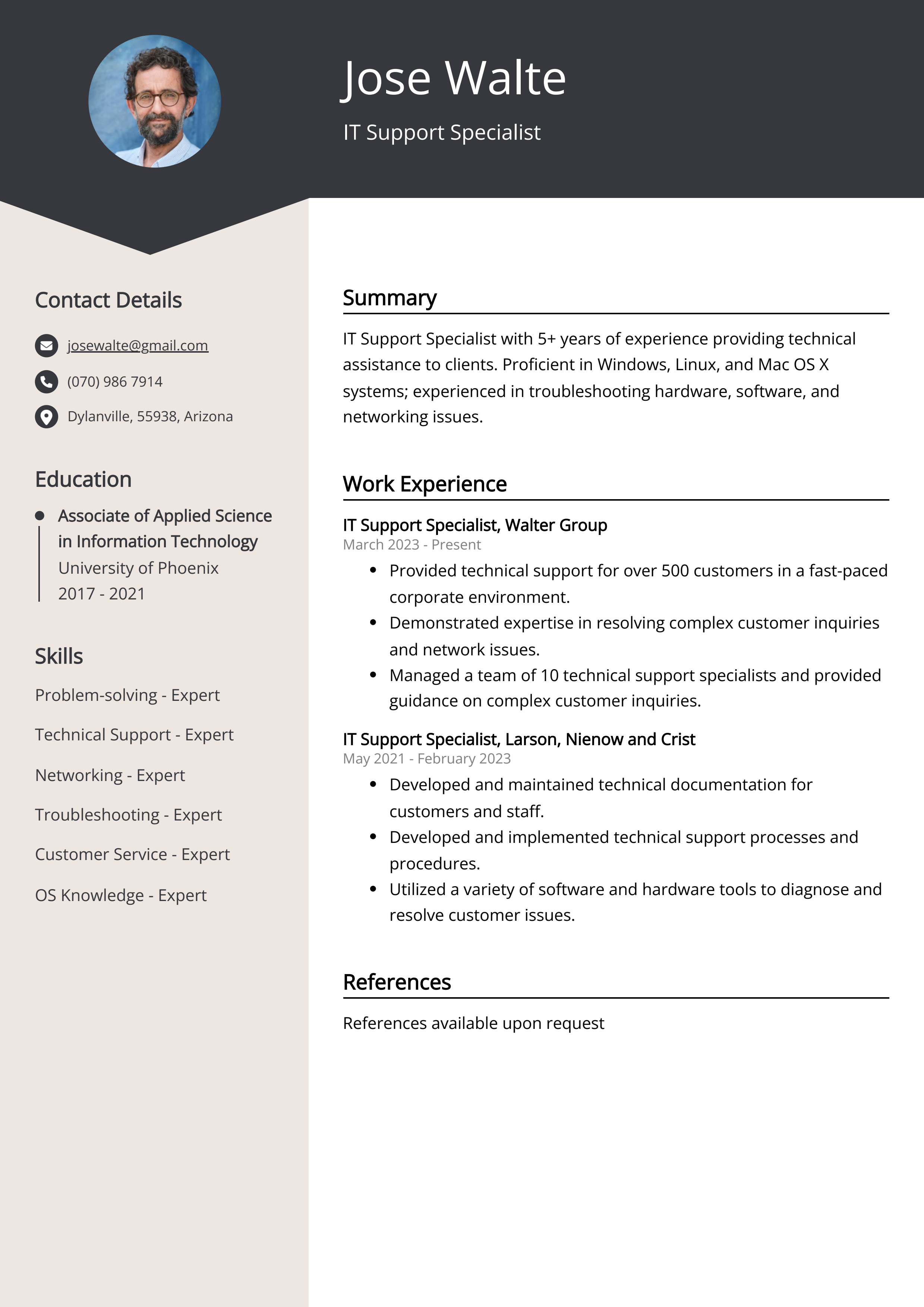 IT Support Specialist Resume Example