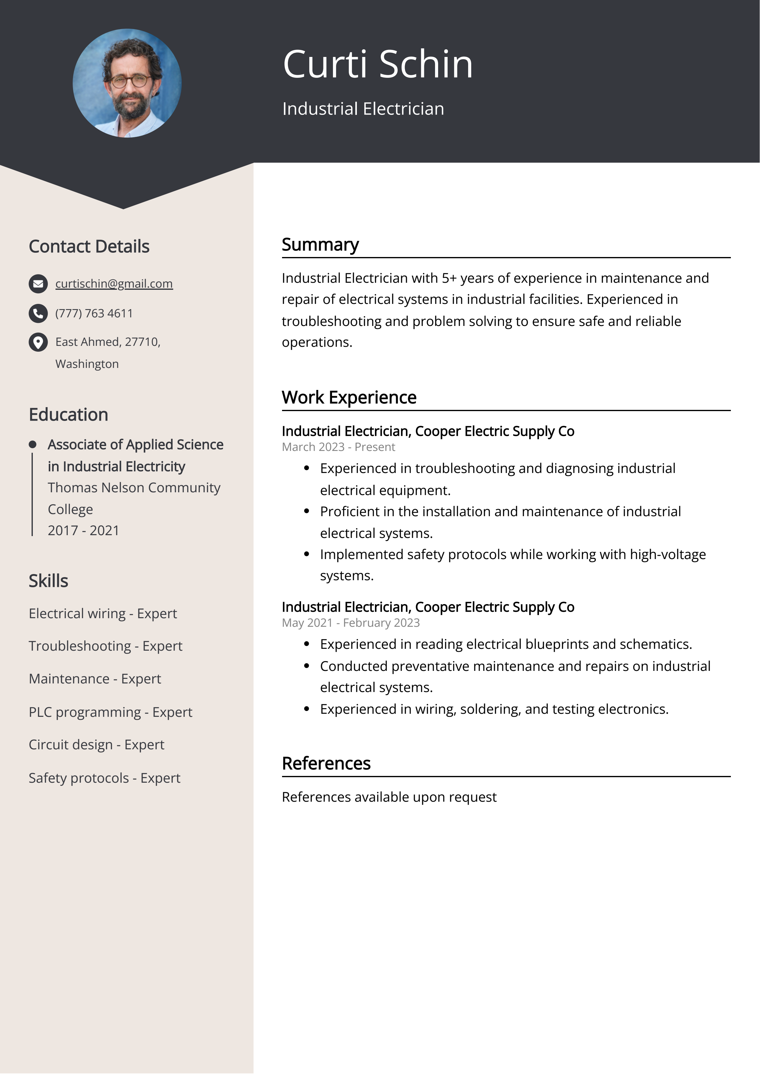 Industrial Electrician Resume Example