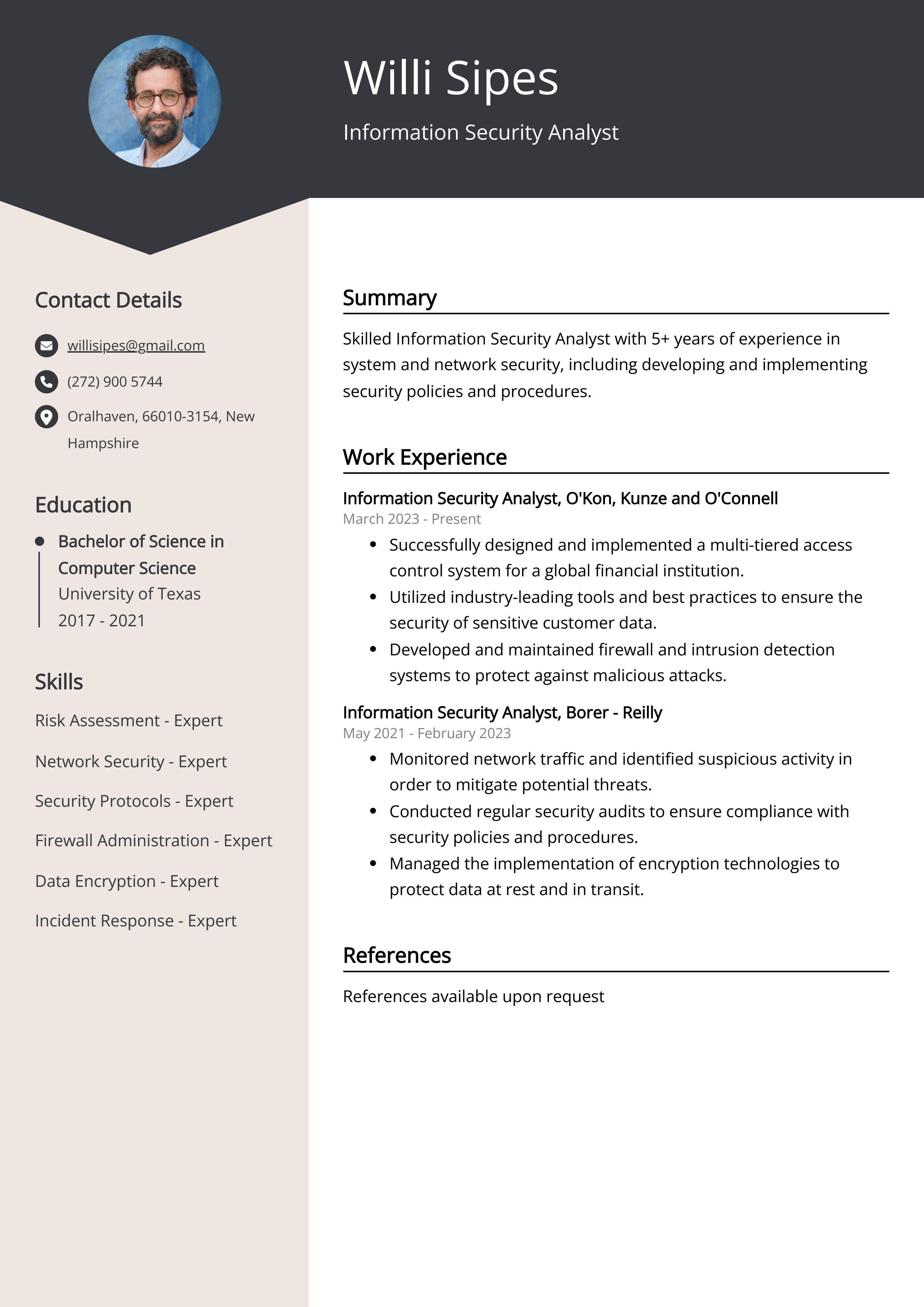 Information Security Analyst Resume Example