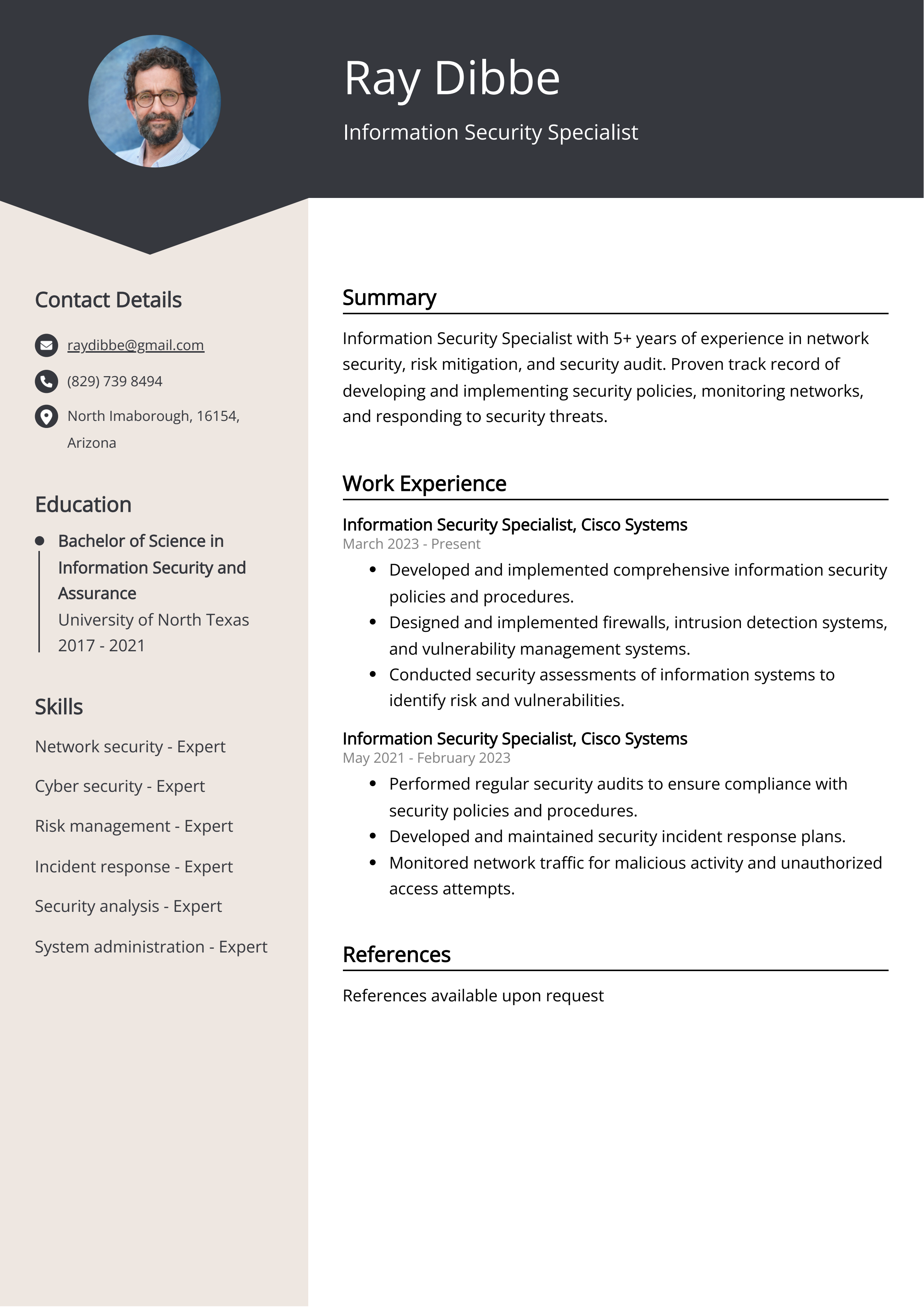 Information Security Specialist Resume Example