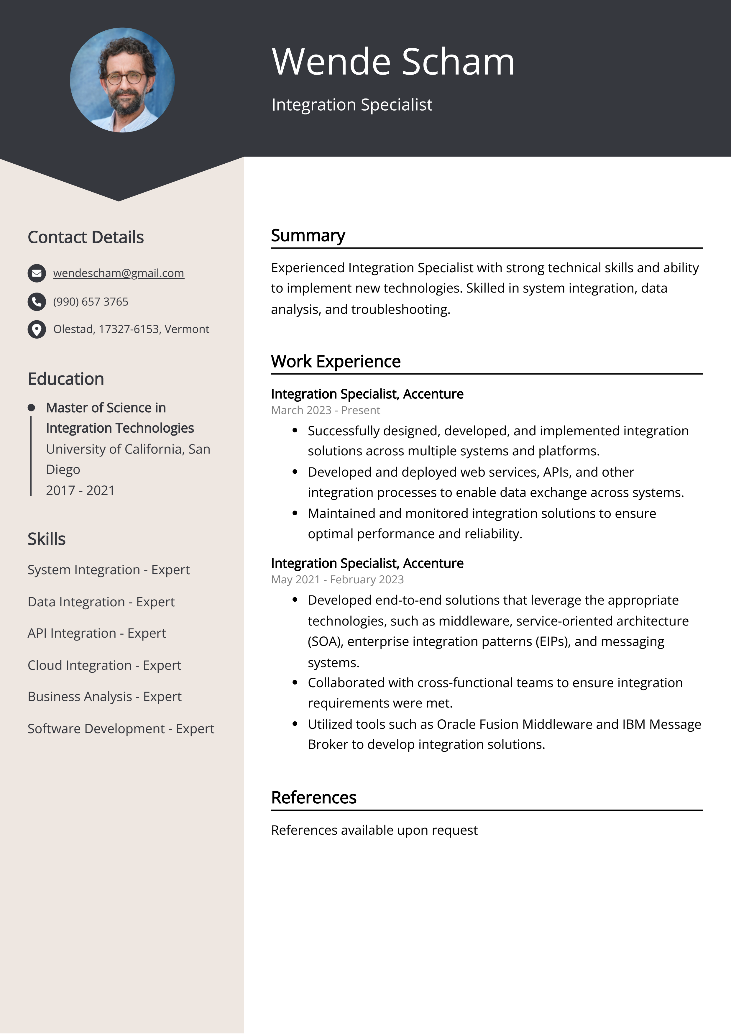 Integration Specialist Resume Example