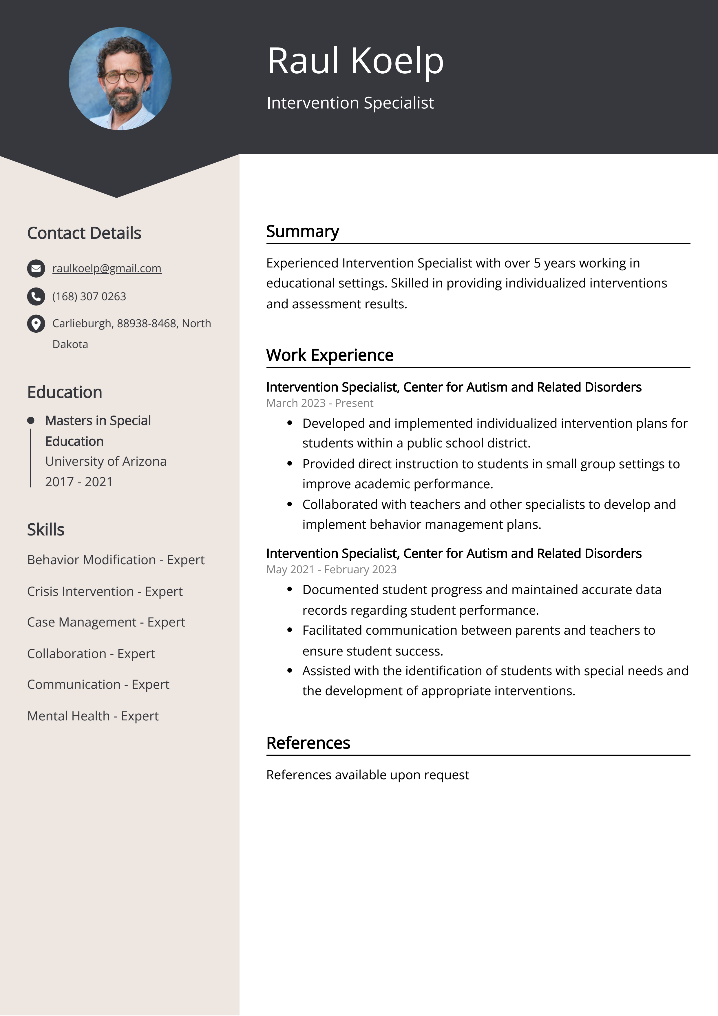 Intervention Specialist Resume Example