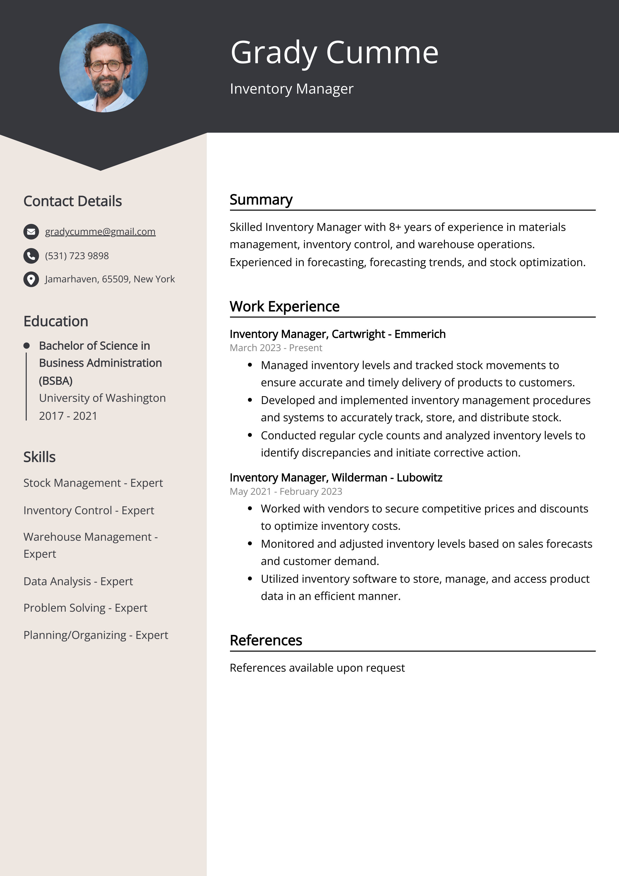 Inventory Manager Resume Example