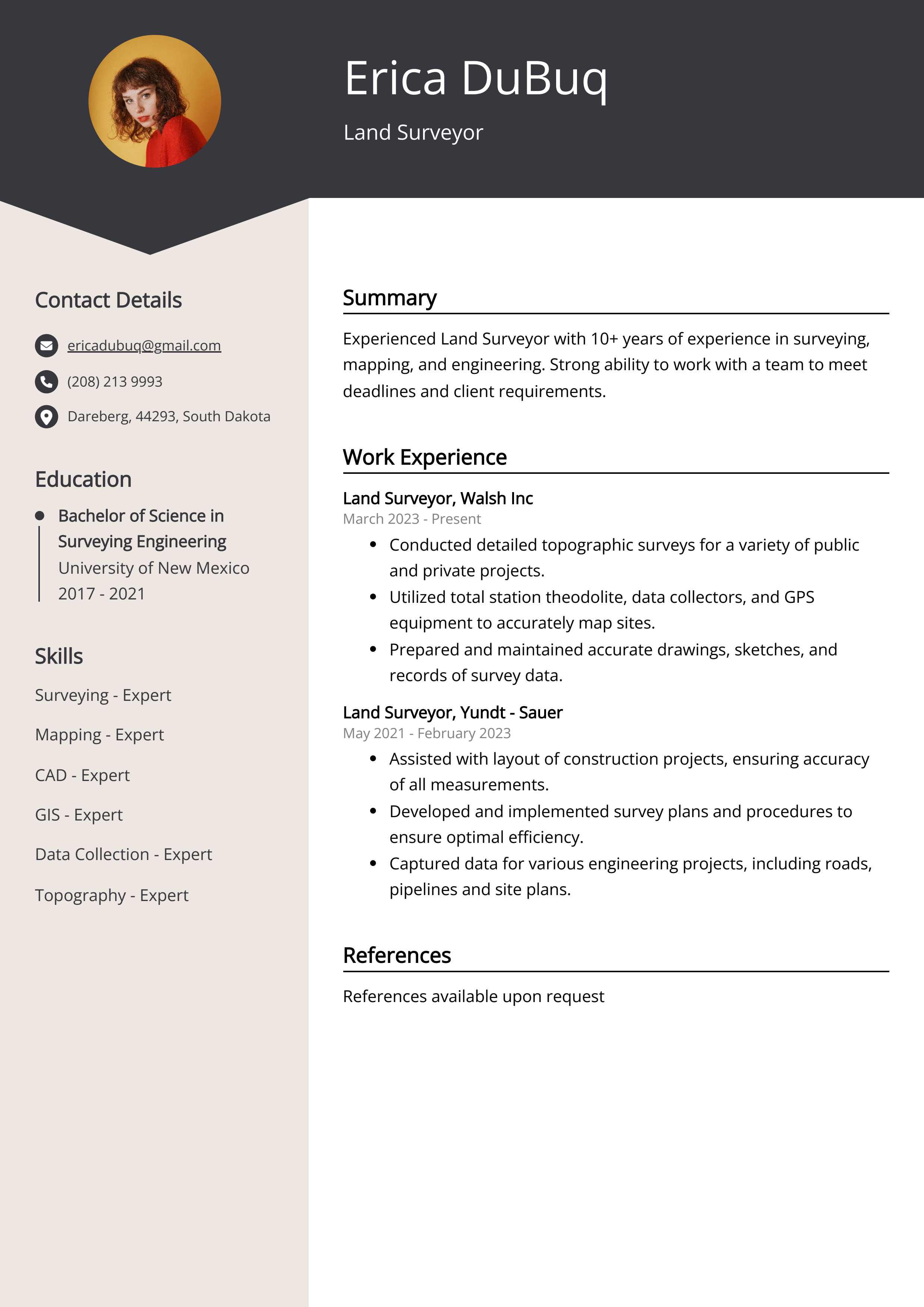 Land Surveyor Resume Example