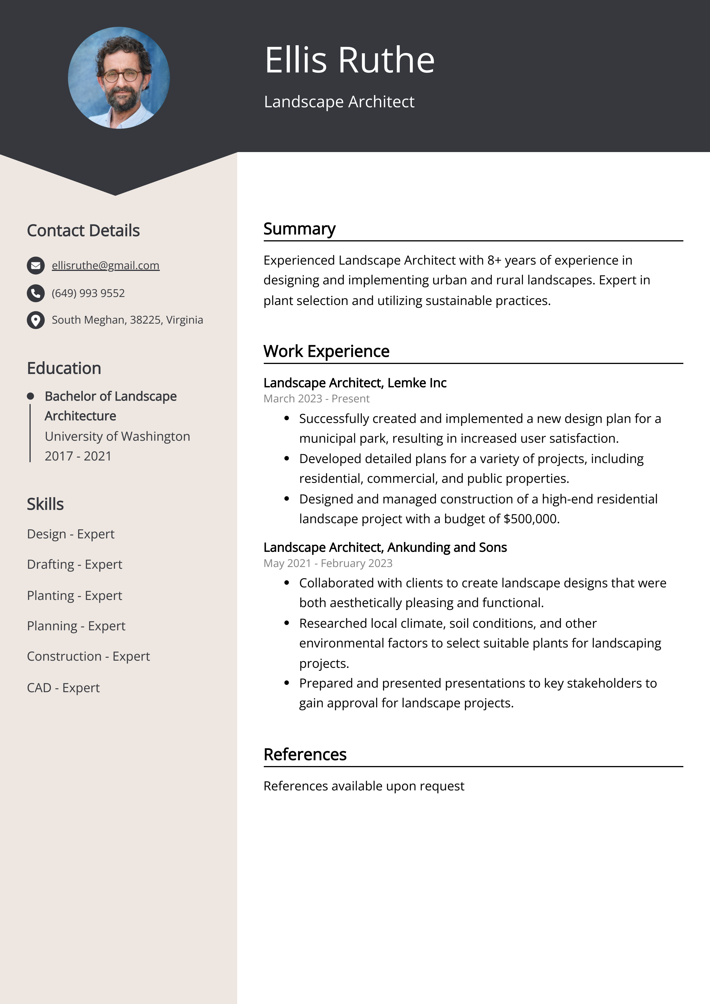 Landscape Architect Resume Example