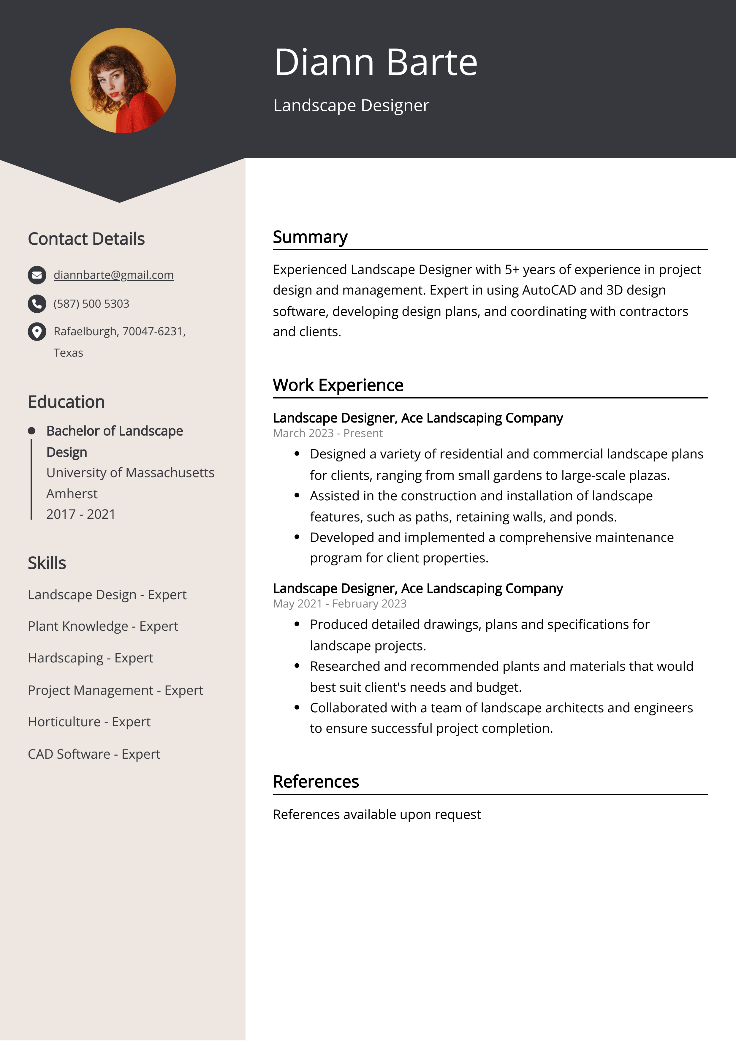 Landscape Designer Resume Example