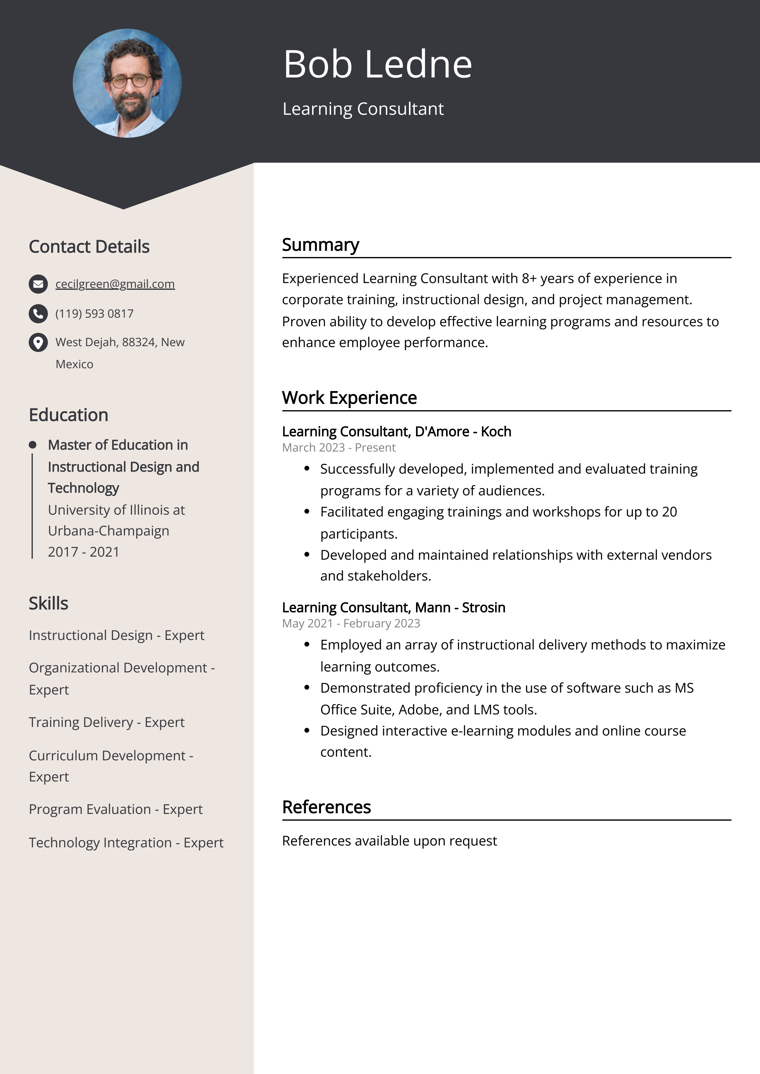 Learning Consultant Resume Example