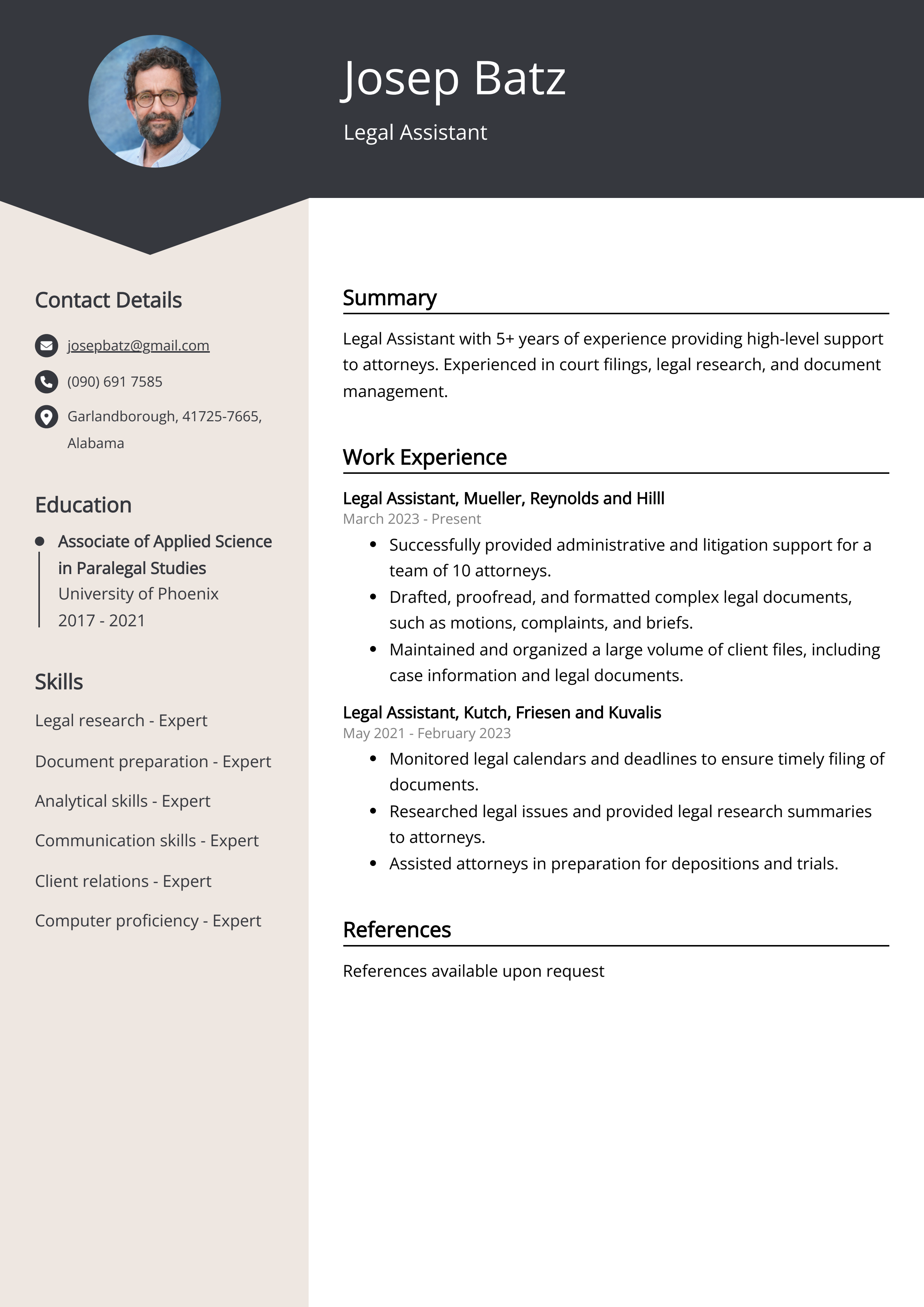Legal Assistant Resume Example