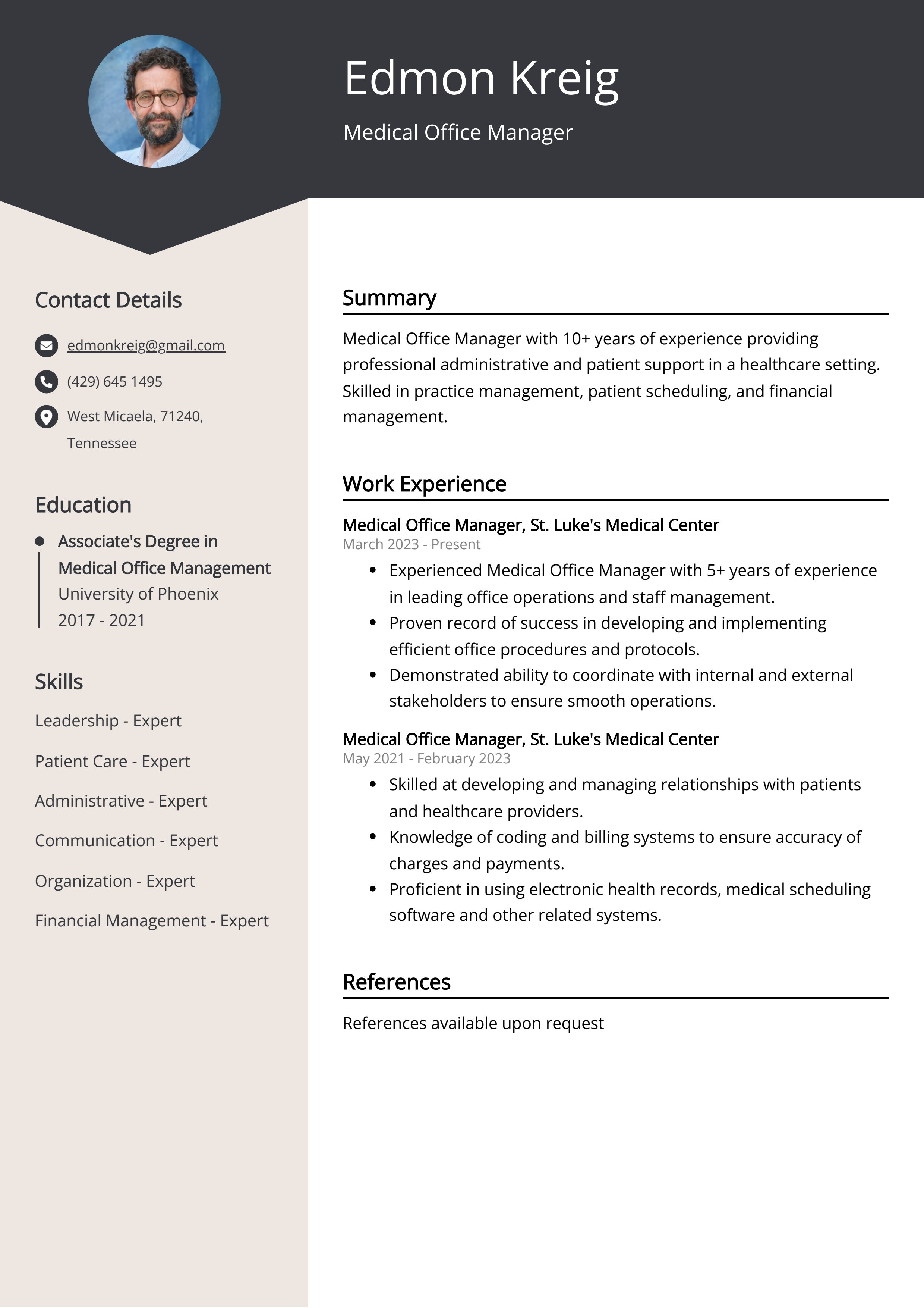 Medical Office Manager Resume Example