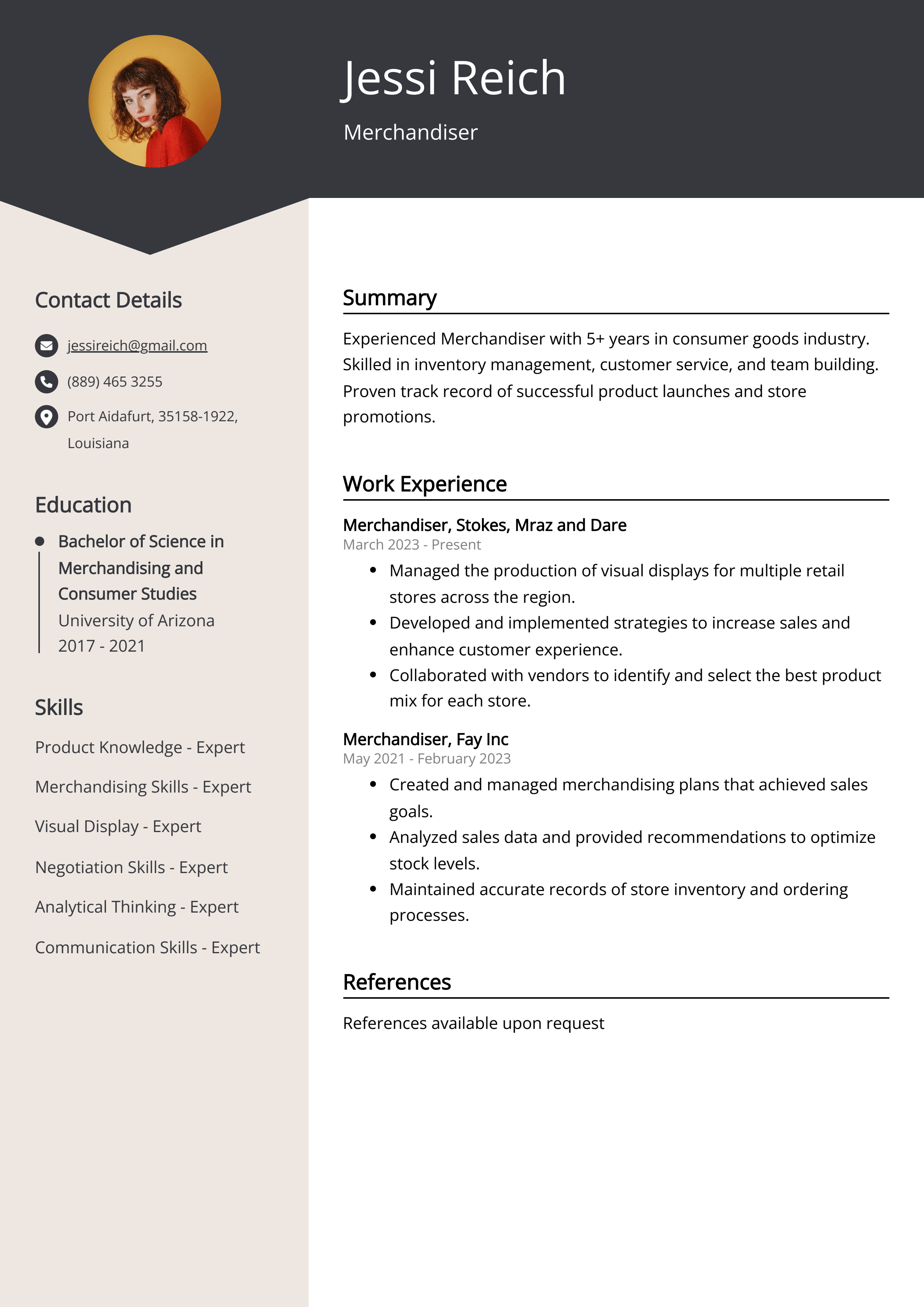 Merchandiser Resume Example