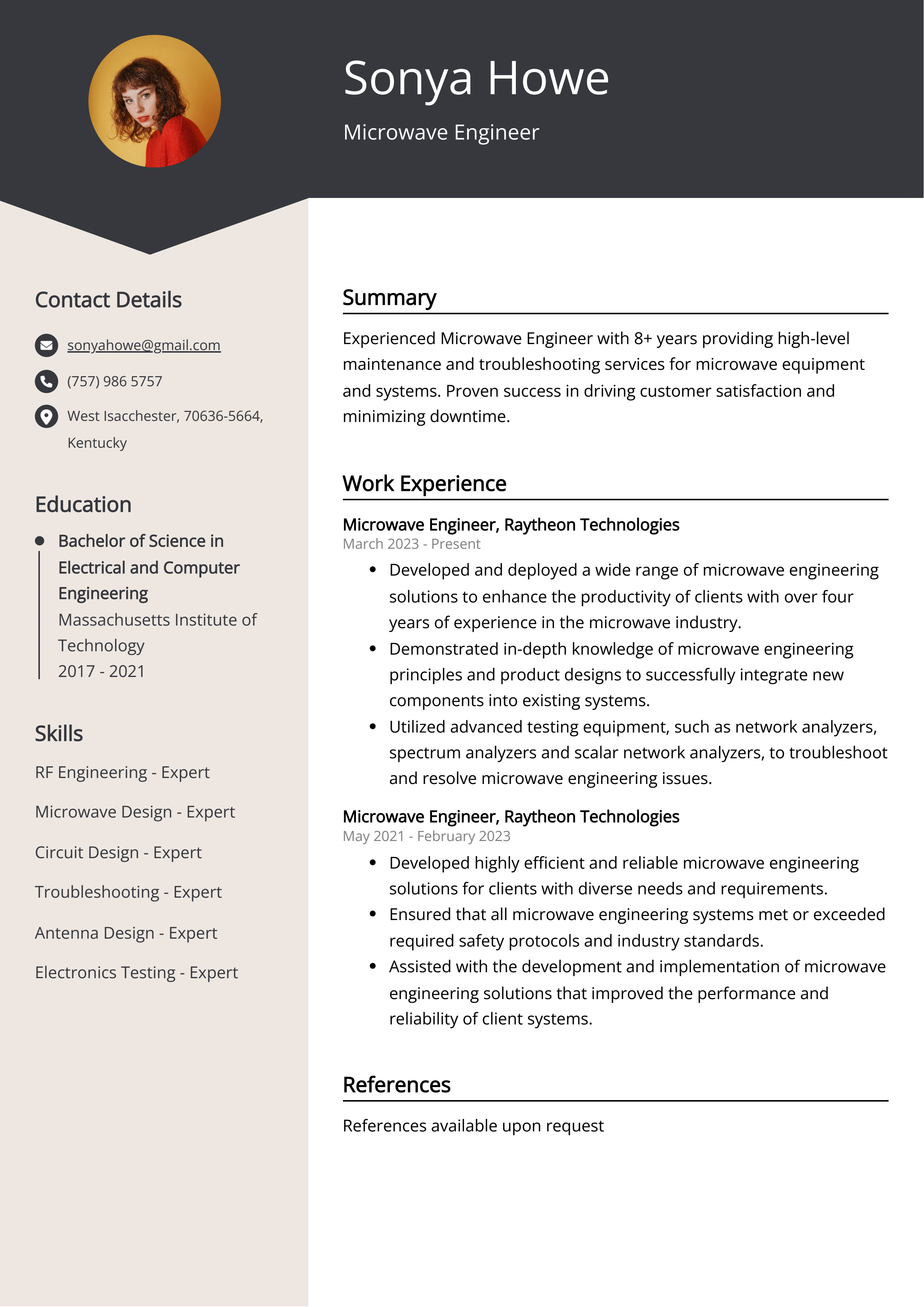 Microwave Engineer Resume Example