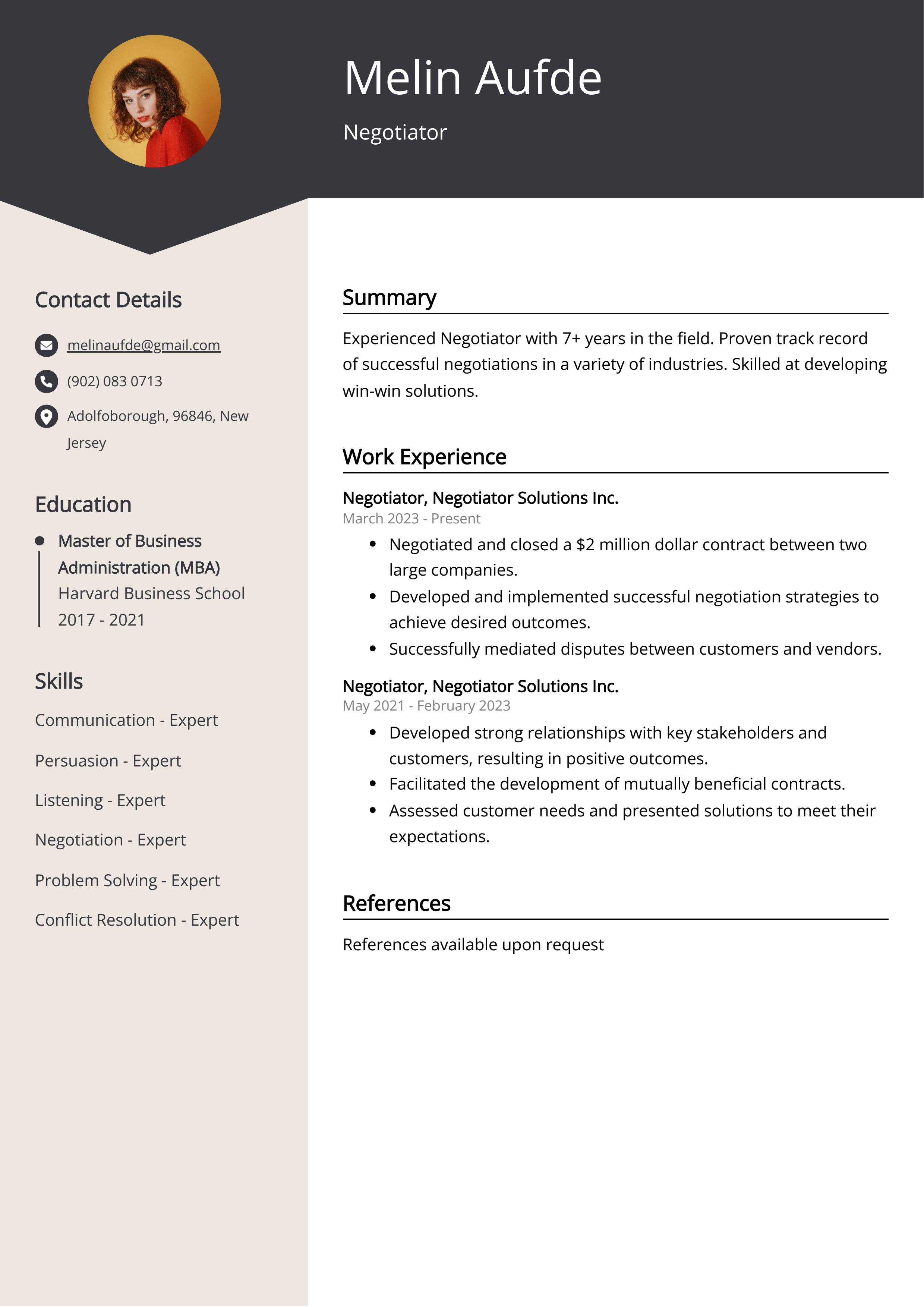 Negotiator Resume Example