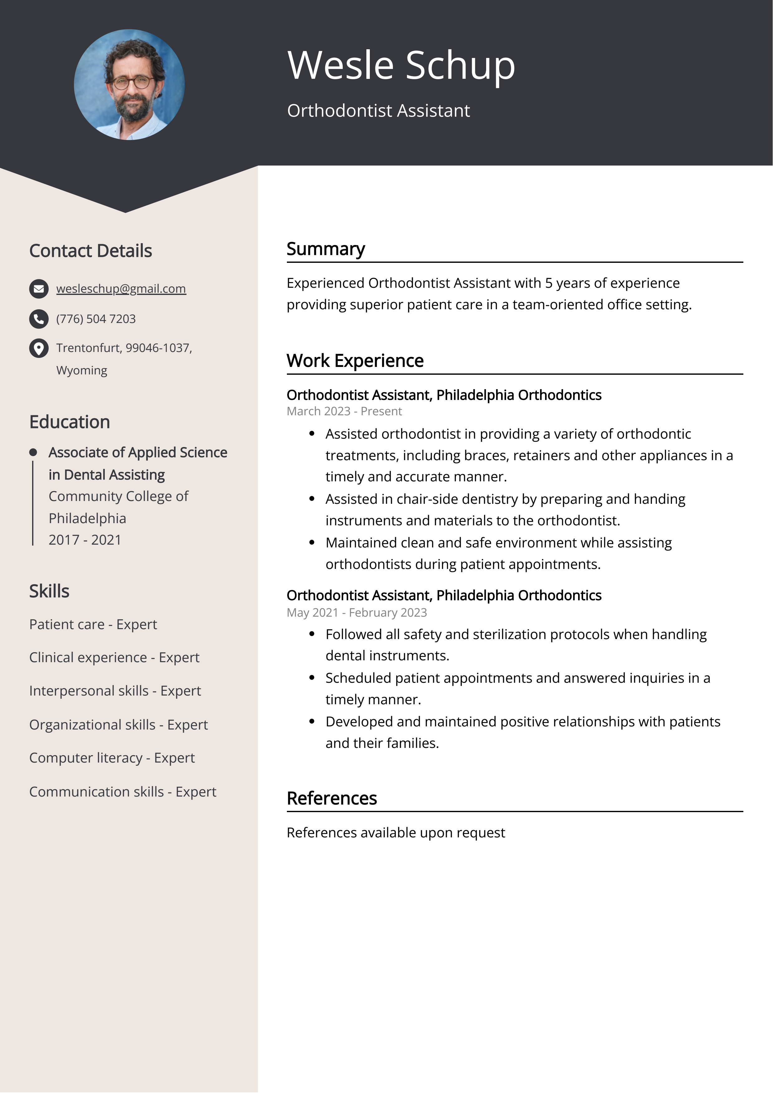 Orthodontist Assistant Resume Example