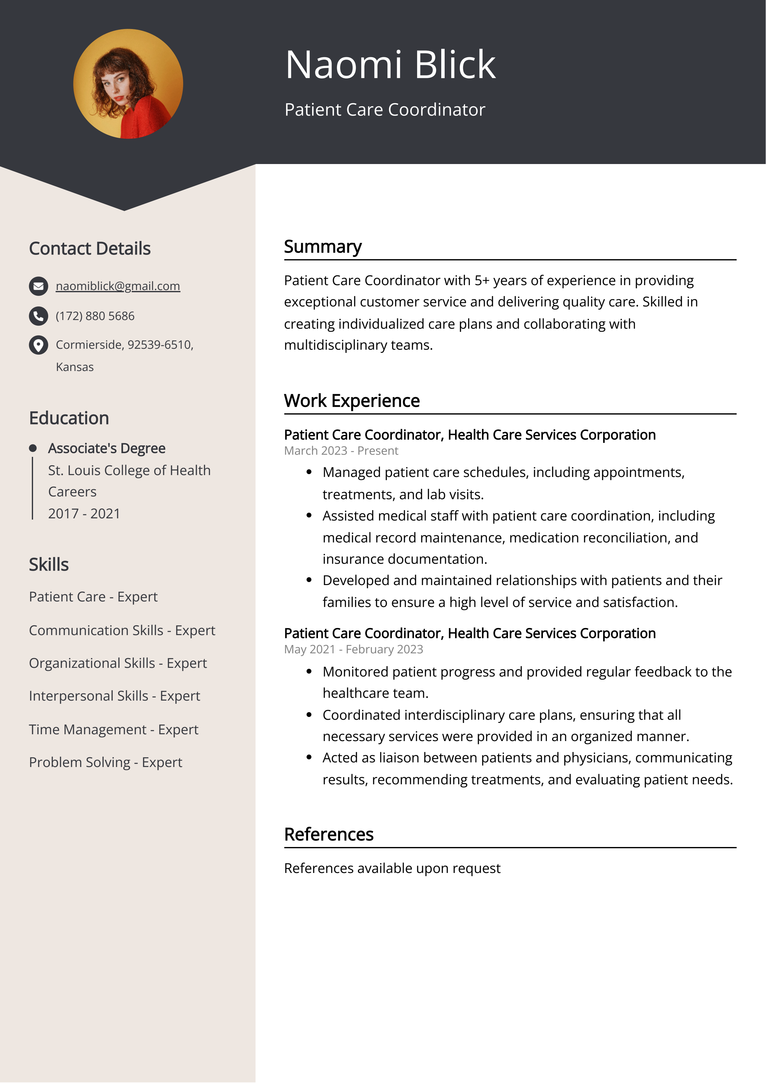 Patient Care Coordinator Resume Example