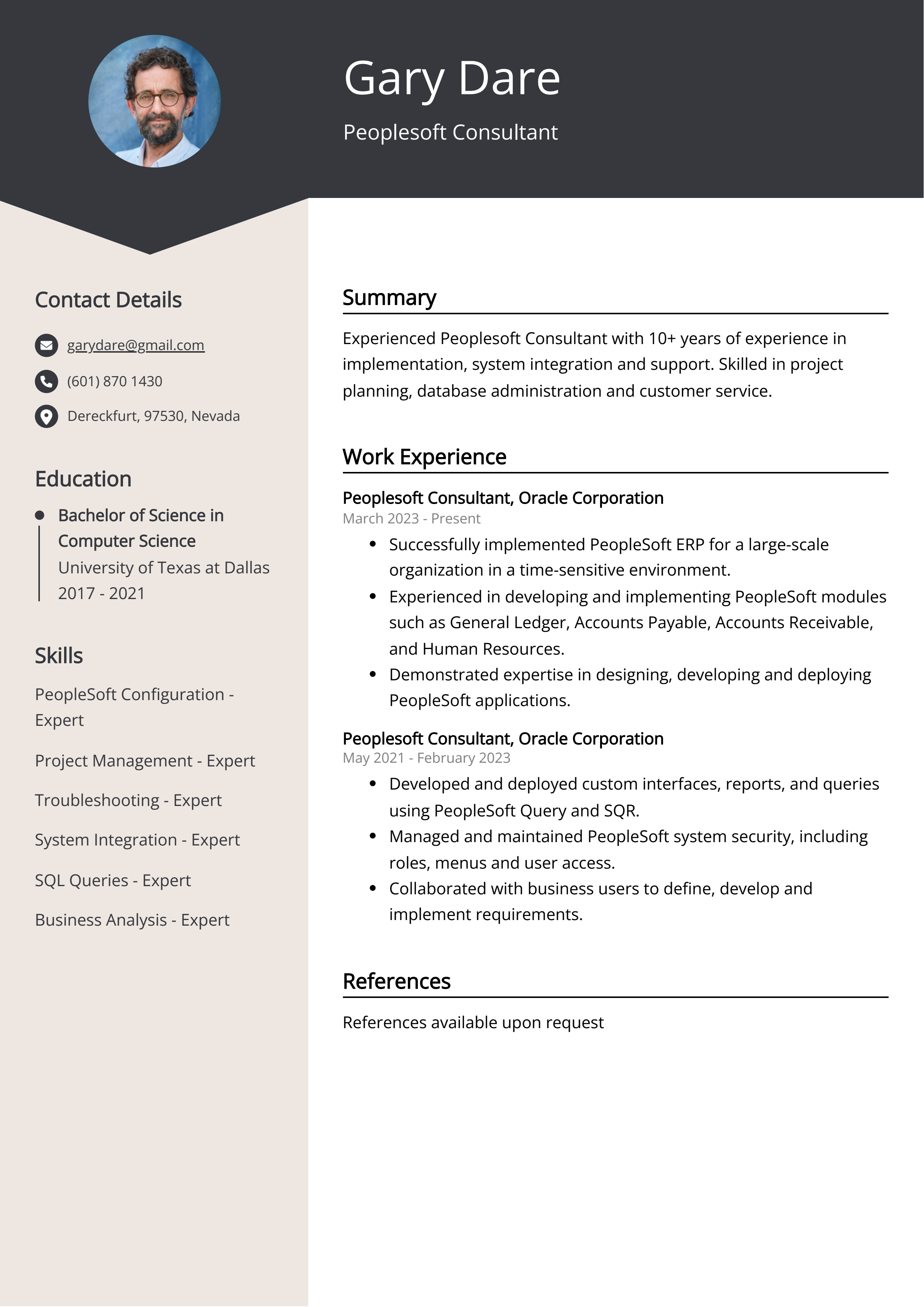 Peoplesoft Consultant Resume Example