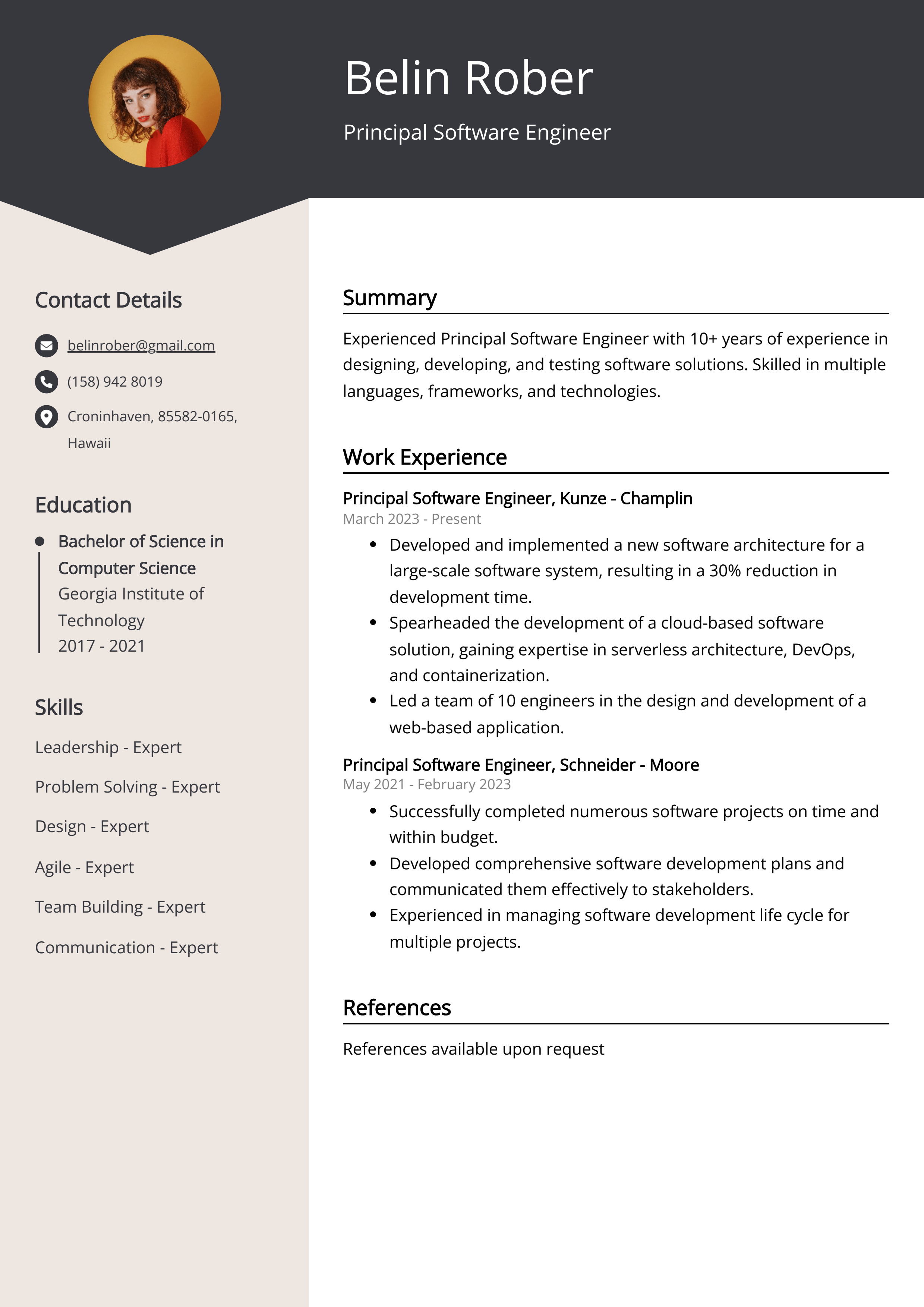 Principal Software Engineer Resume Example