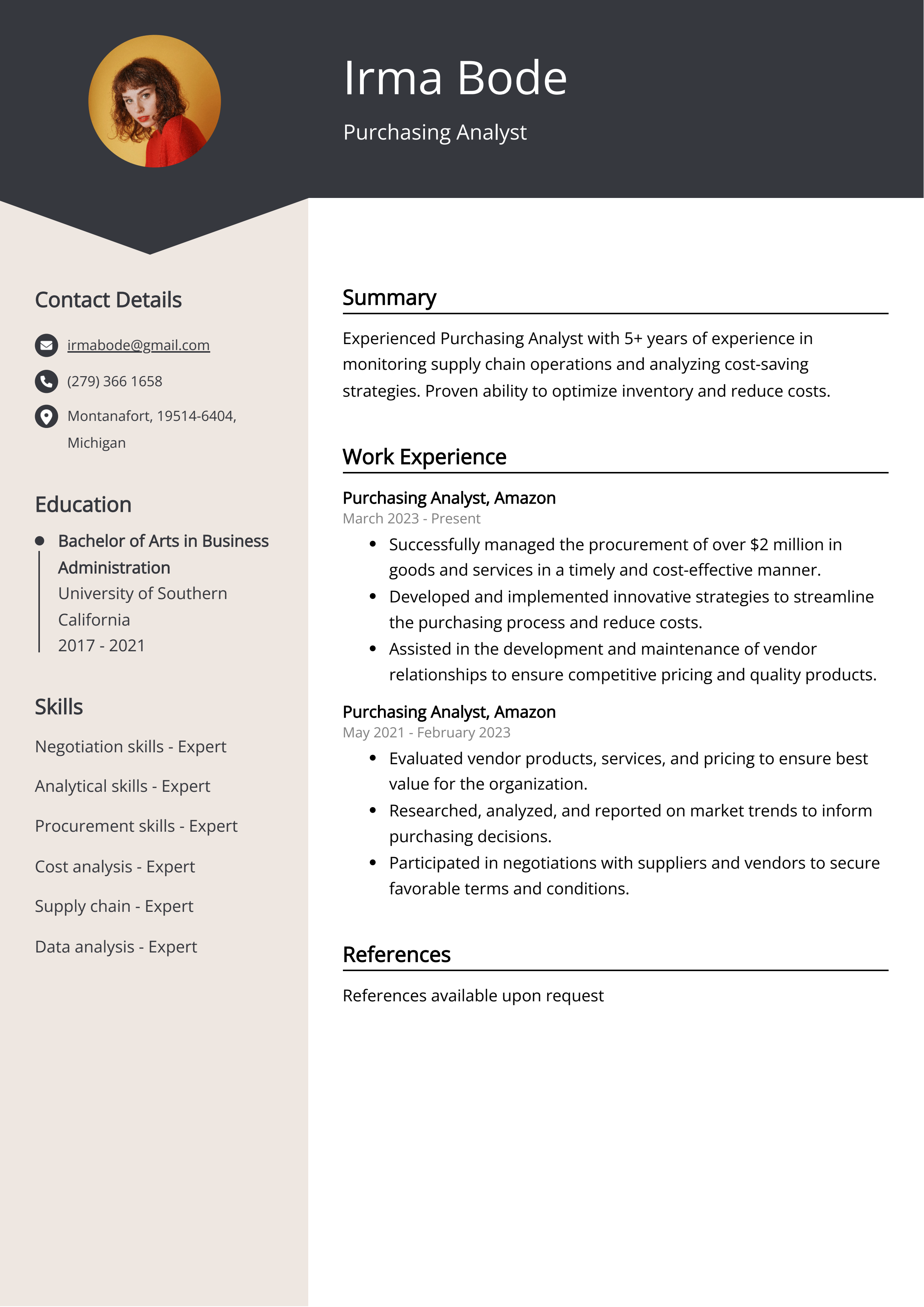 Purchasing Analyst Resume Example