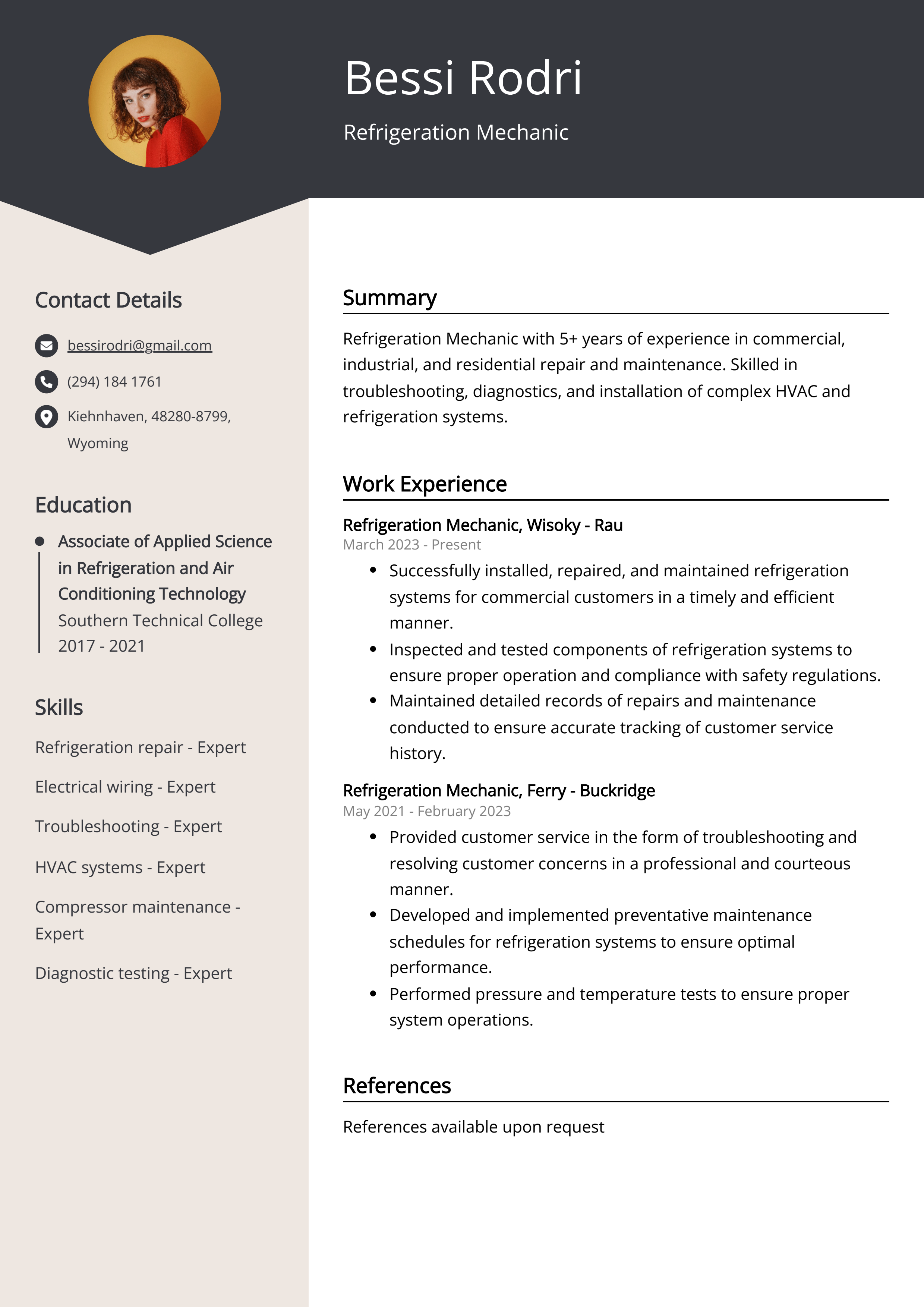 Refrigeration Mechanic Resume Example