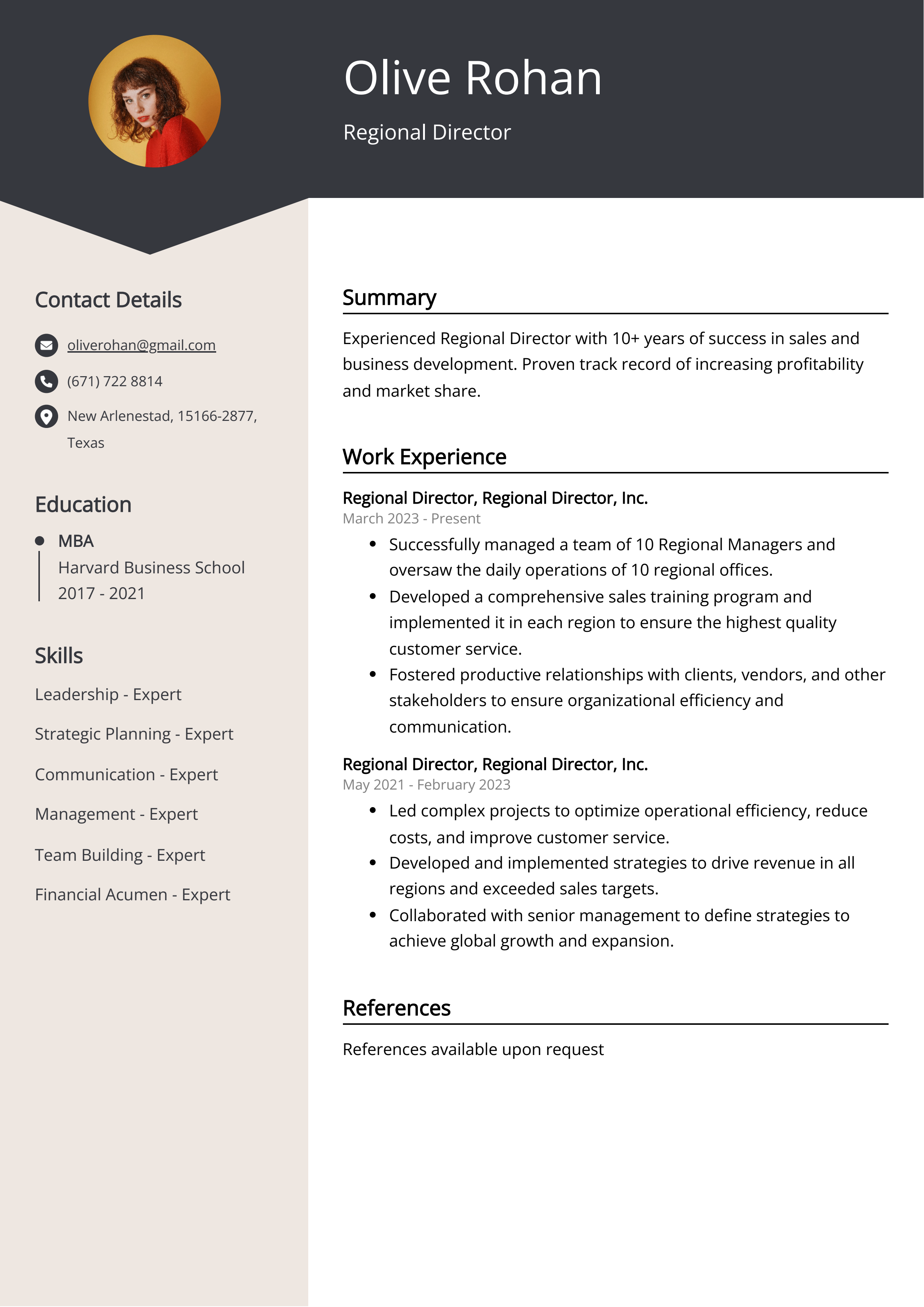 Regional Director Resume Example