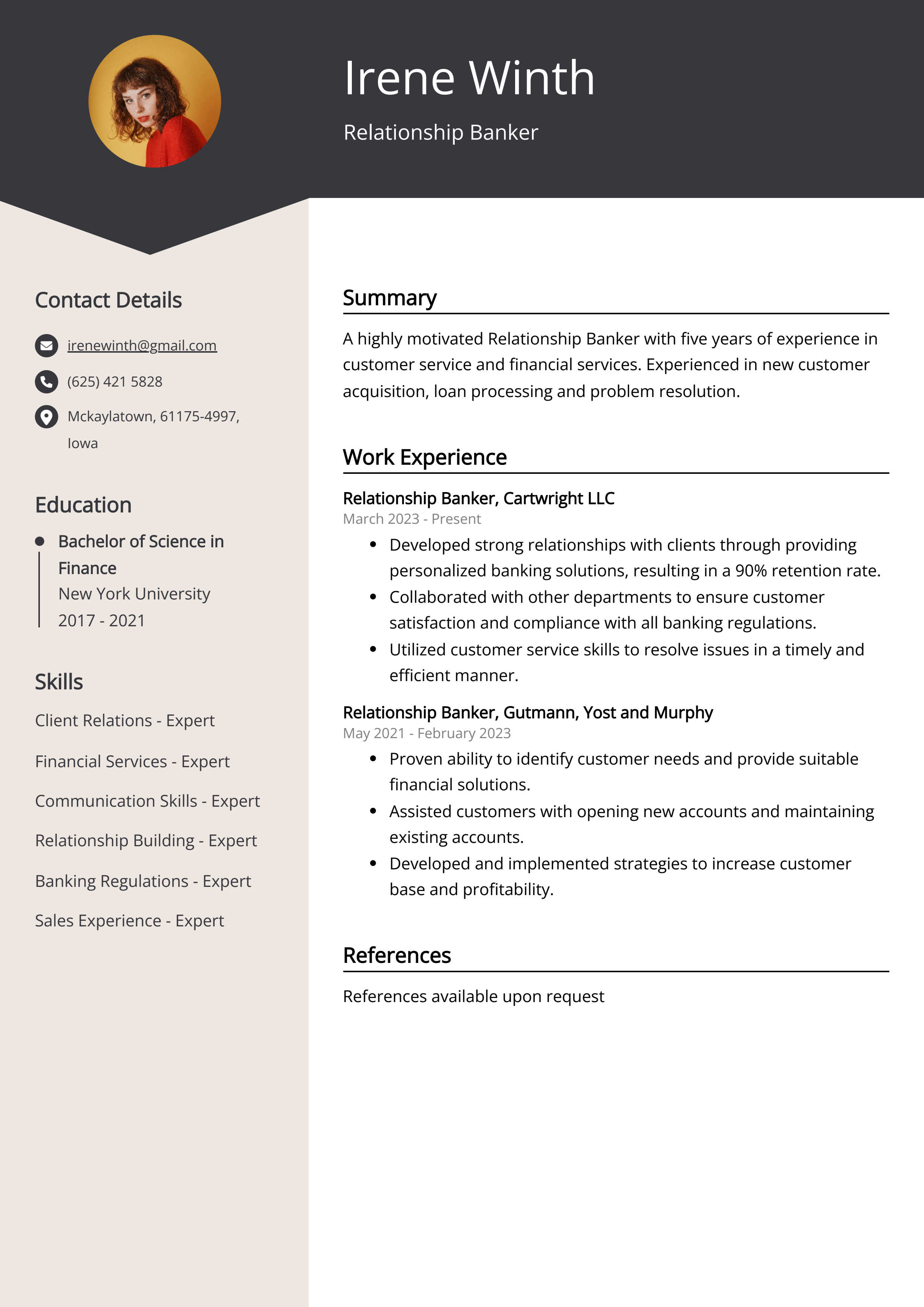 Relationship Banker Resume Example