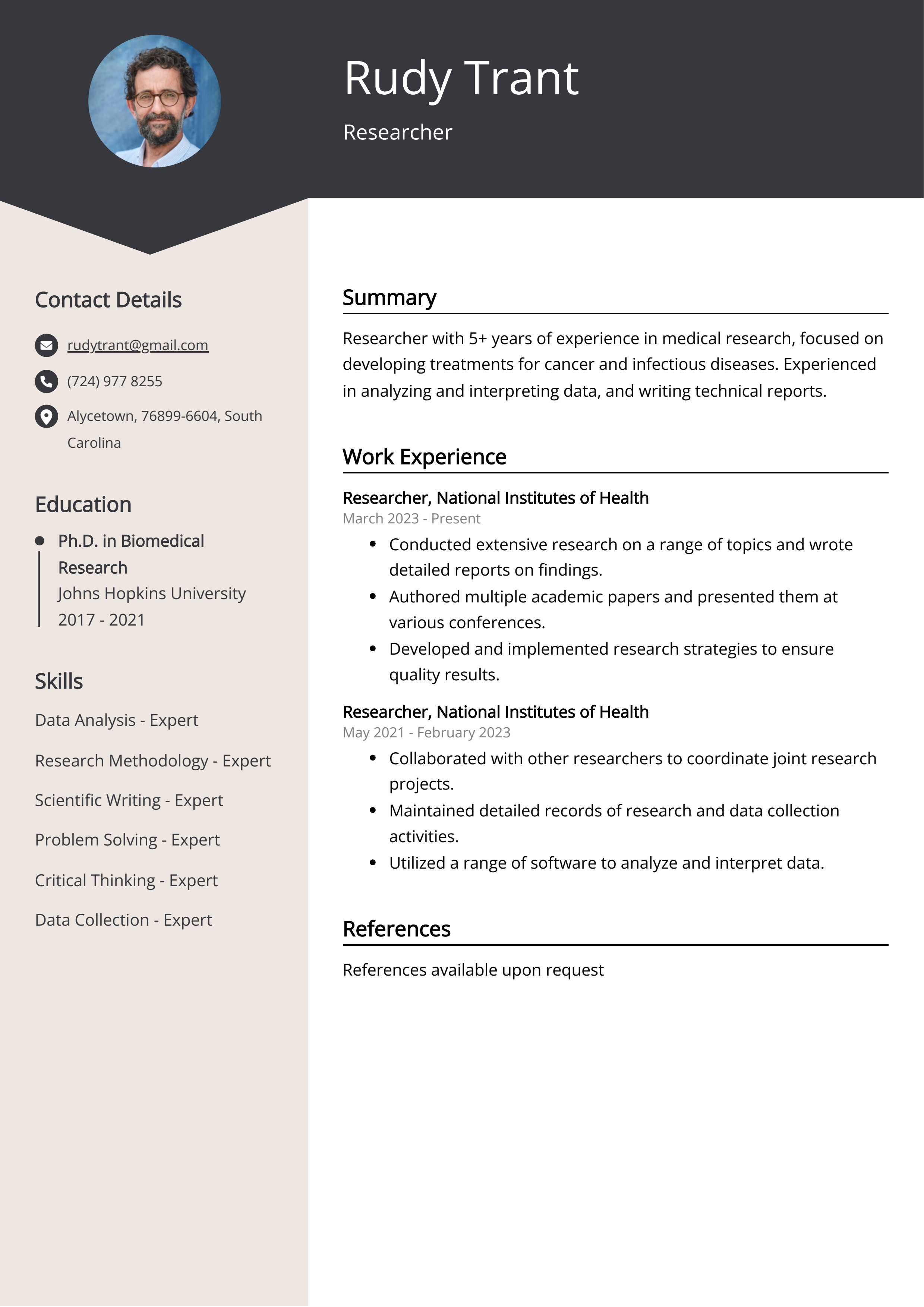 Researcher Resume Example